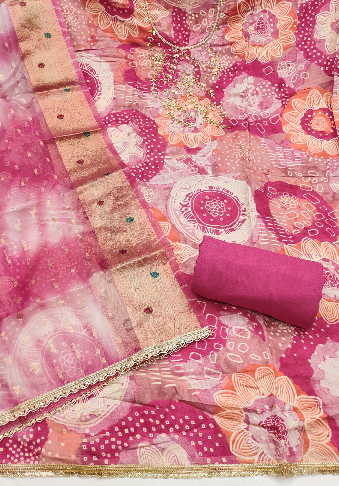 Pink Organza Jacquard Salwar Suit — alternate view