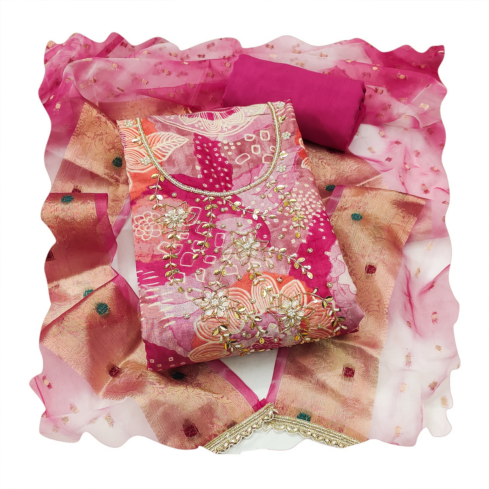 Pink Organza Jacquard Salwar Suit