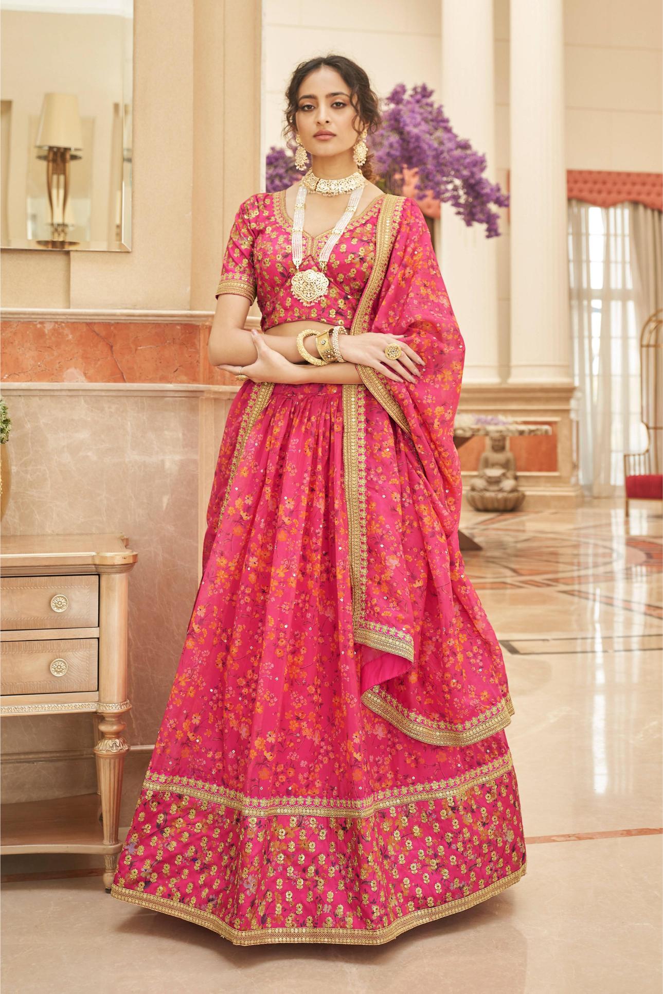 Pink Organza Lehenga Choli