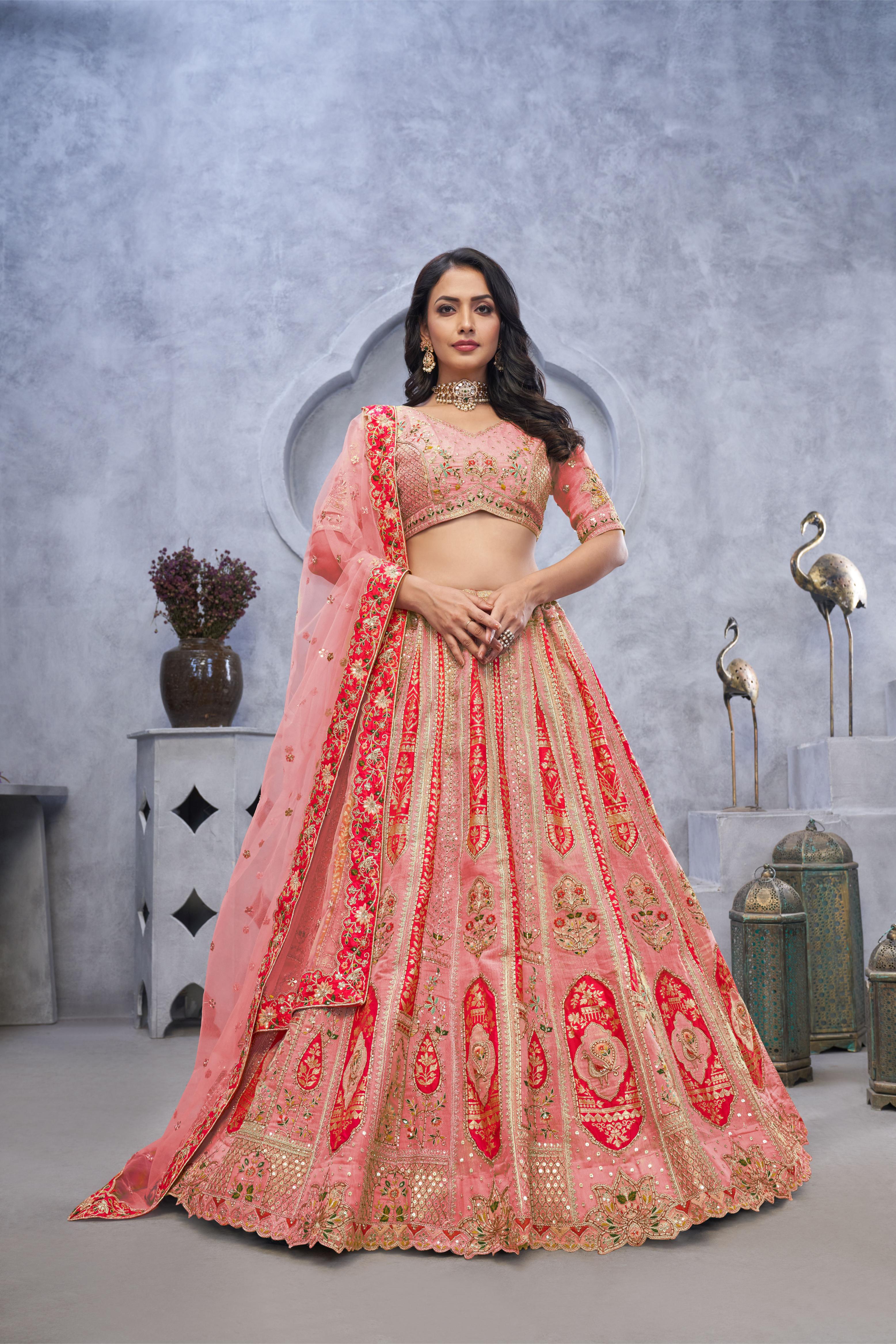 Pink Organza Silk Wedding Lehenga
