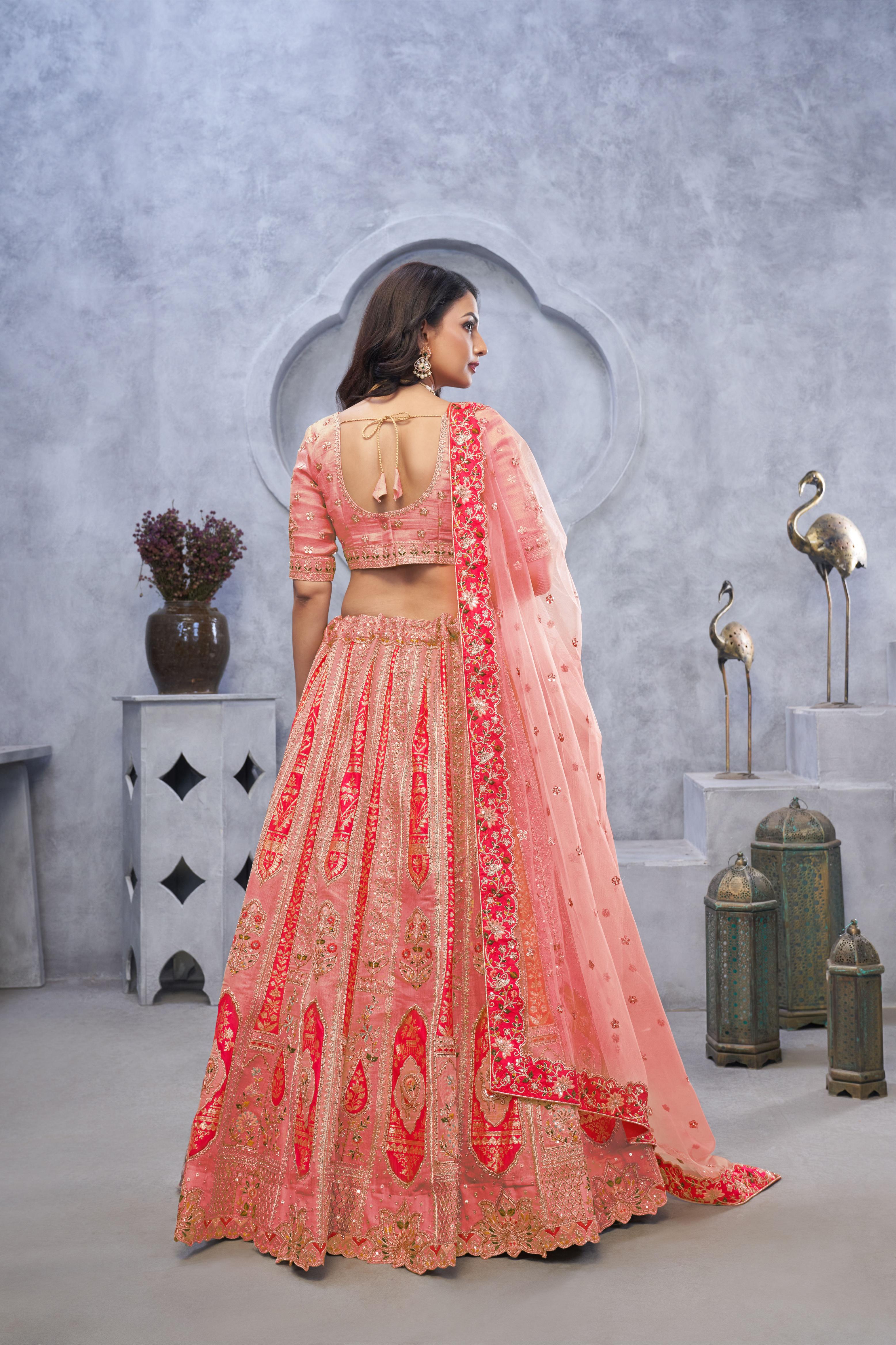 Pink Organza Silk Wedding Lehenga — alternate view