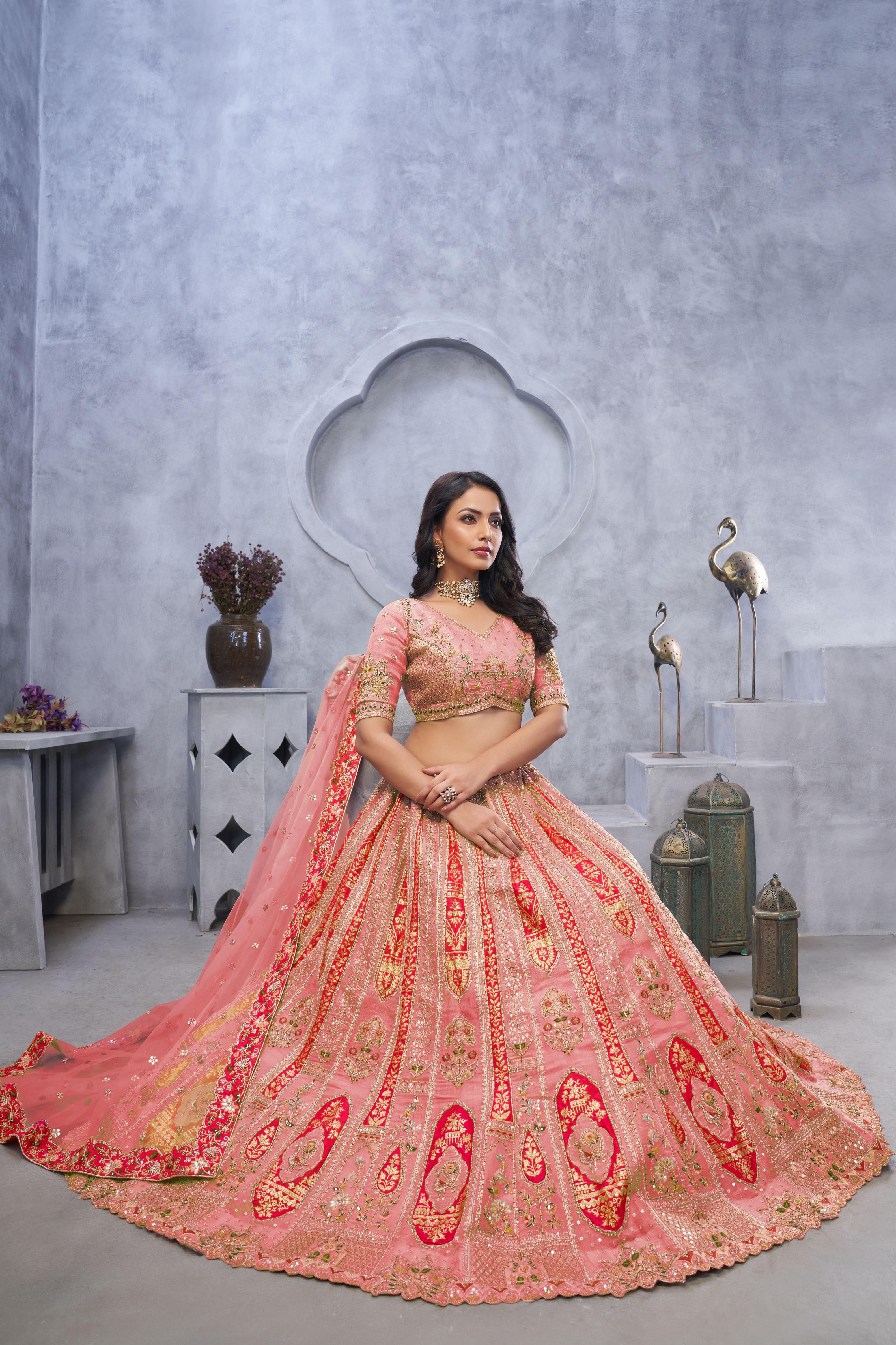 Pink Organza Silk Wedding Lehenga