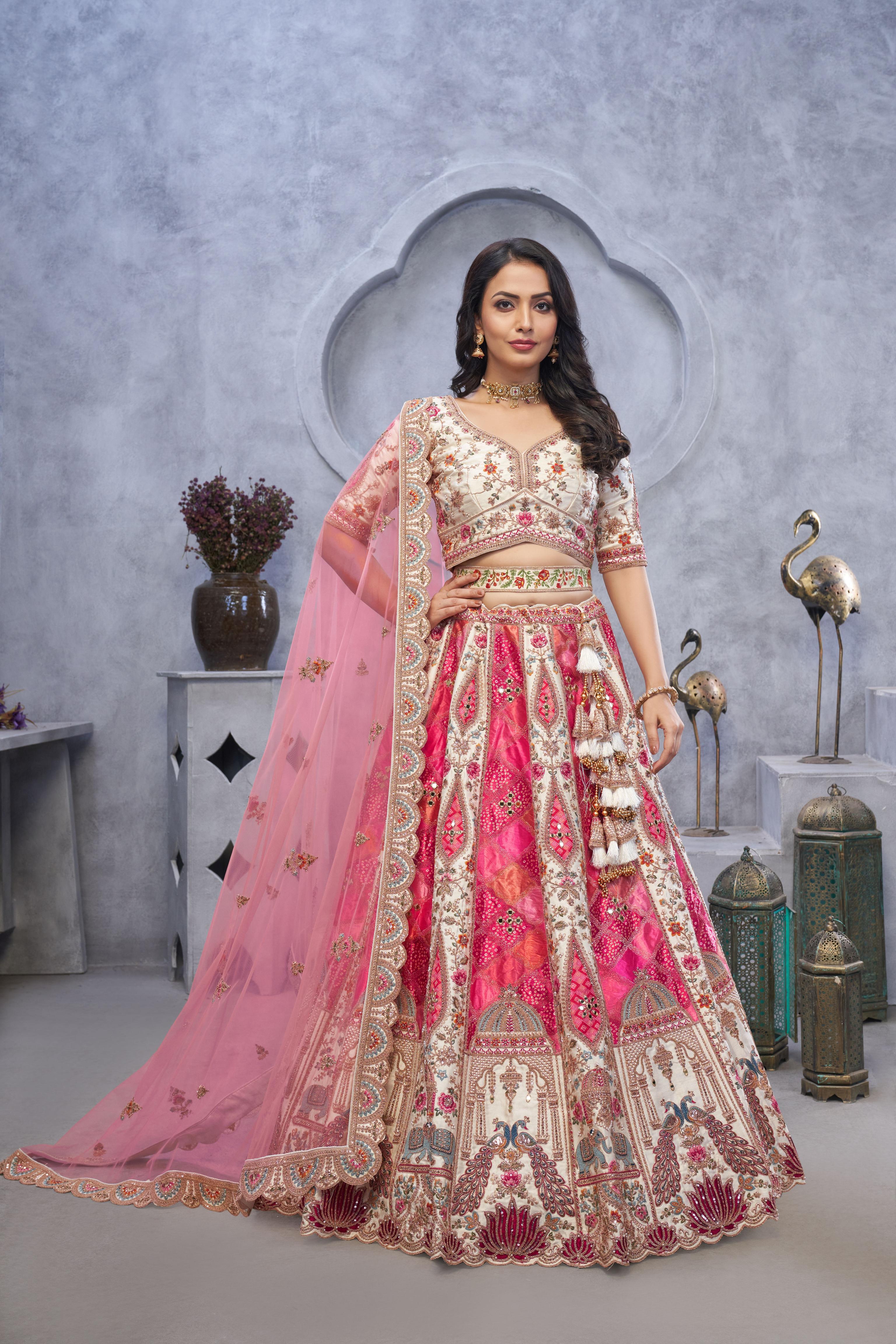 Pink Organza Wedding Lehenga
