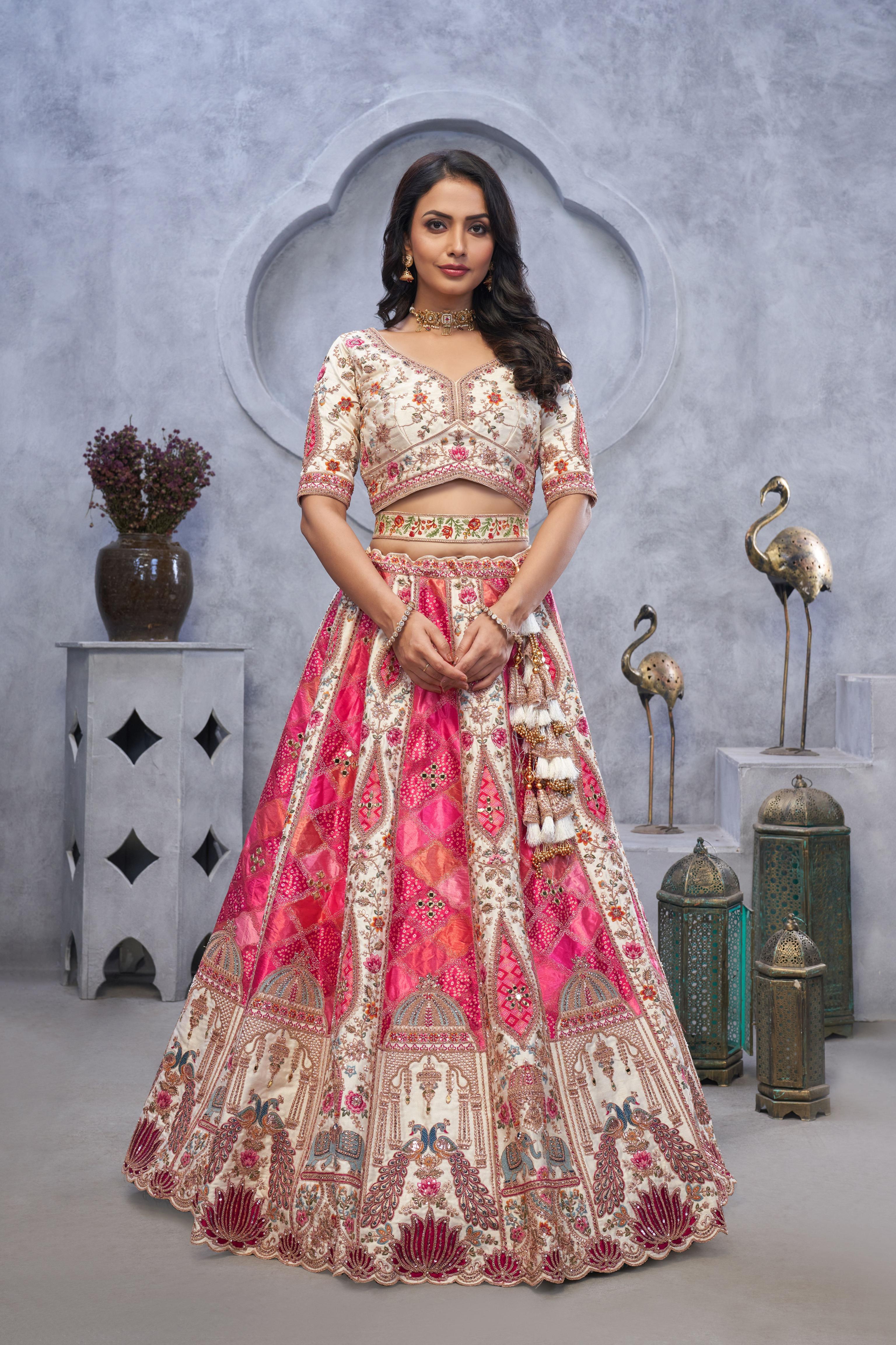 Pink Organza Wedding Lehenga