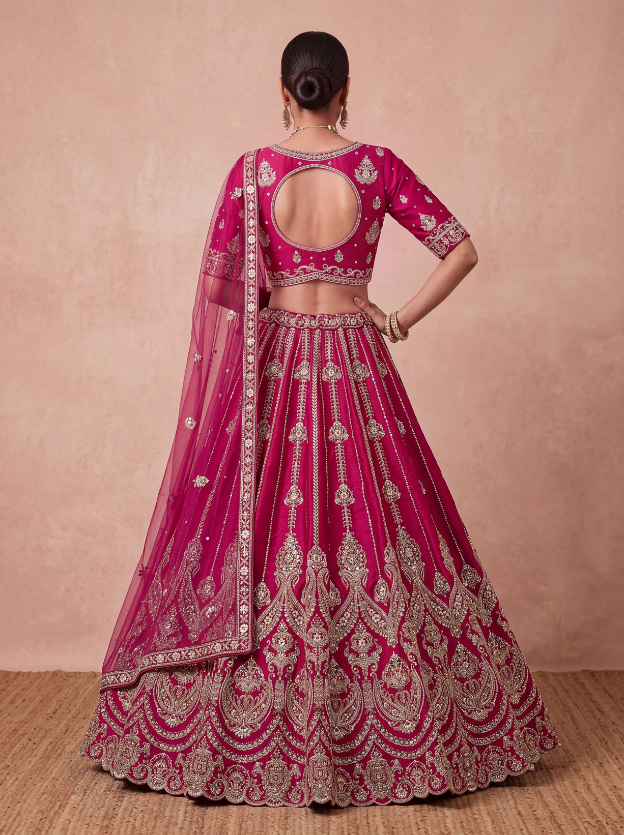 Pink Paisley Sequins Silk Bridal Lehenga Choli — alternate view