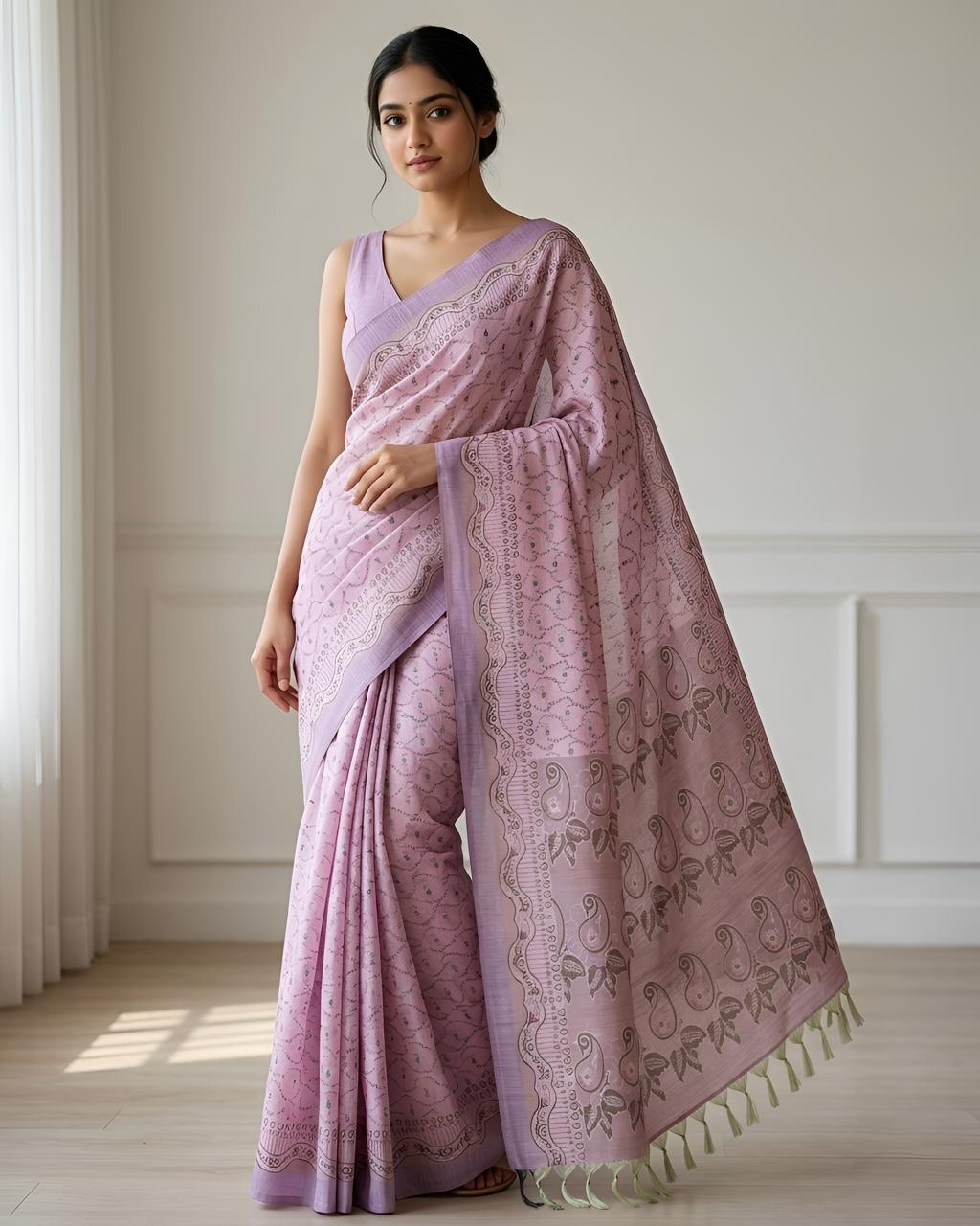 Pink Paisley Woven Cotton Silk Saree