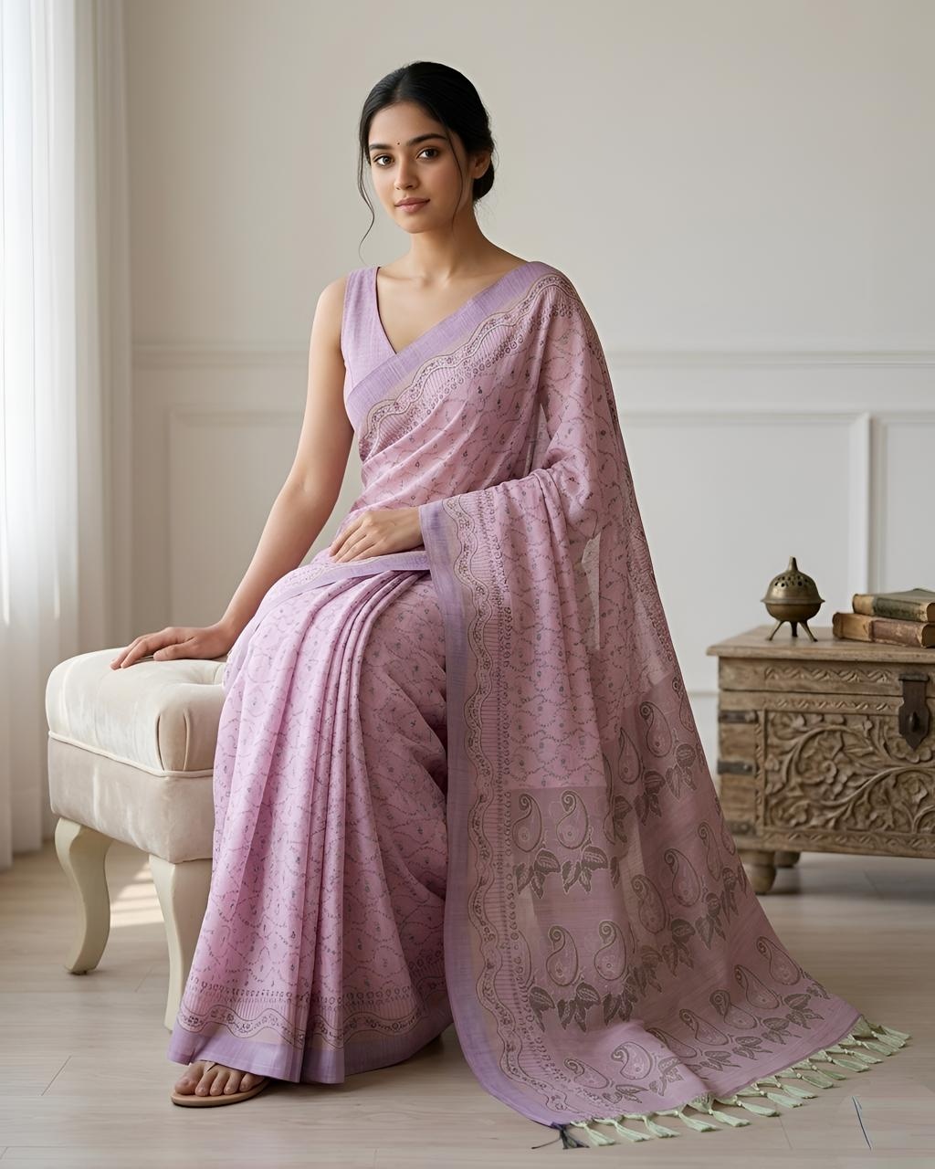 Pink Paisley Woven Cotton Silk Saree