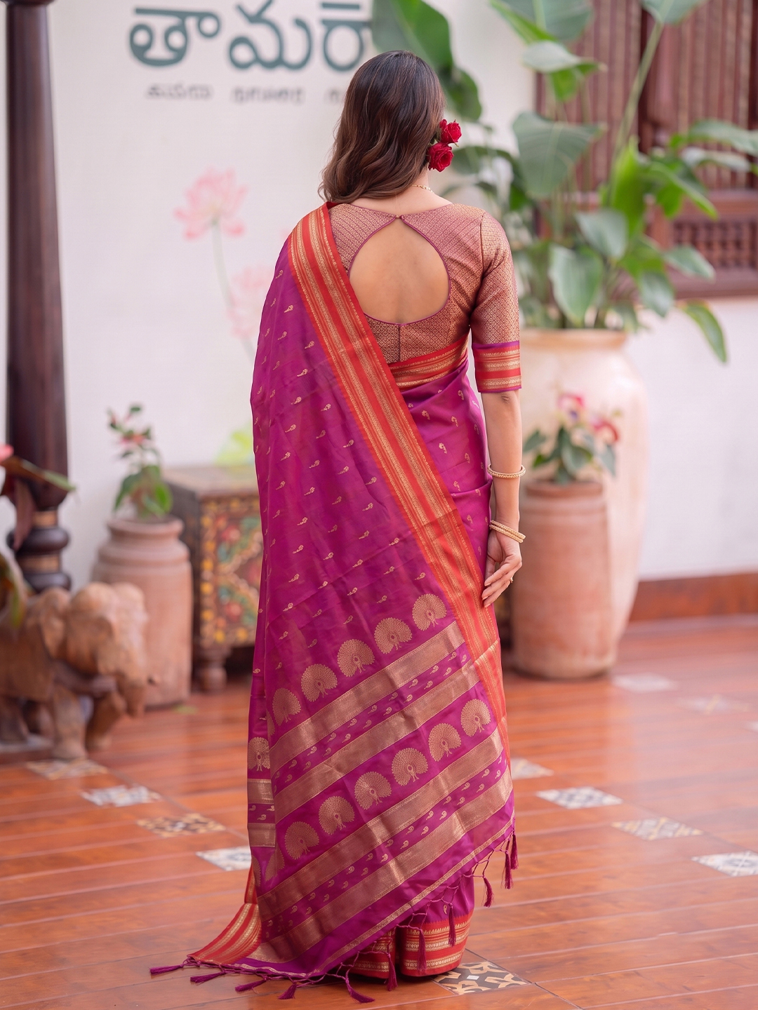 Pink Paisley Woven Soft Silk Saree — alternate view