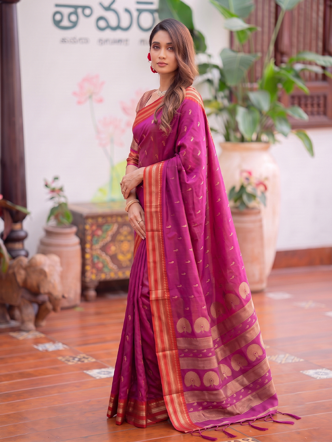 Pink Paisley Woven Soft Silk Saree