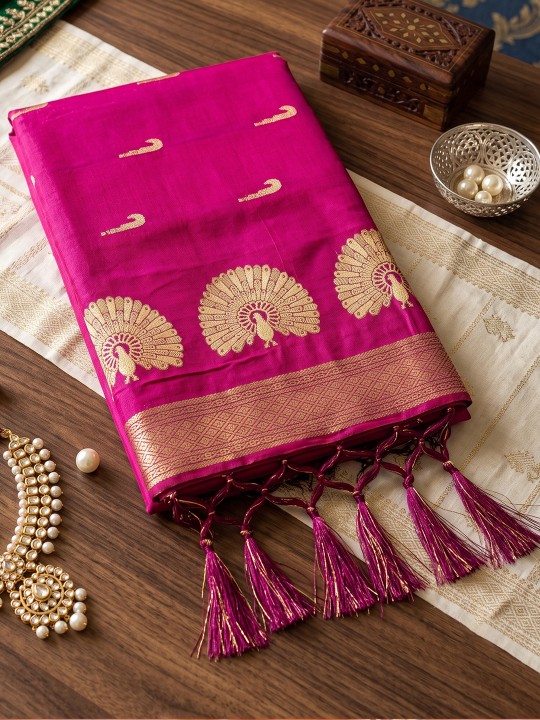 Pink Paisley Woven Soft Silk Saree