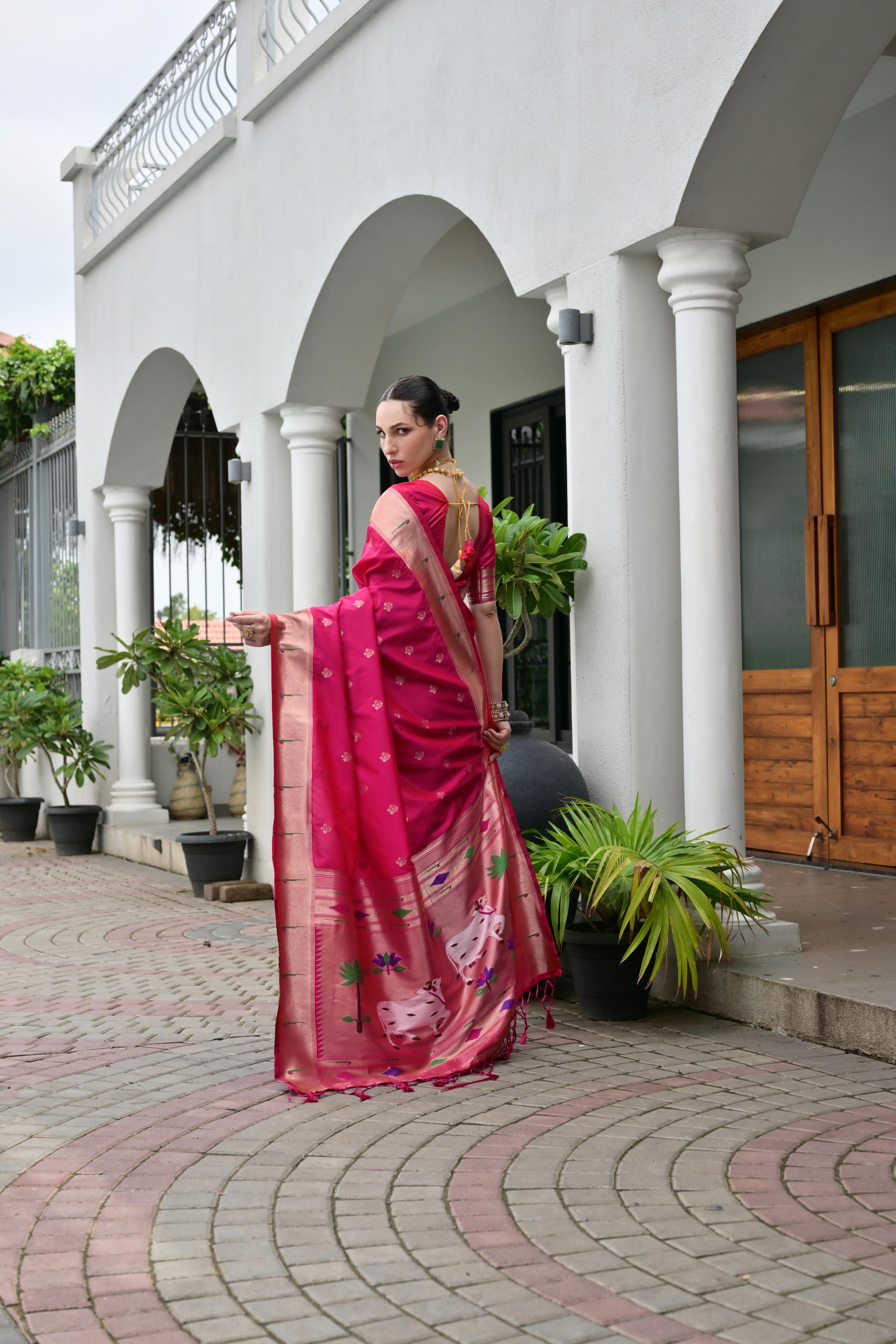 Pink Paithani Woven Designer Banarasi Silk Saree — alternate view