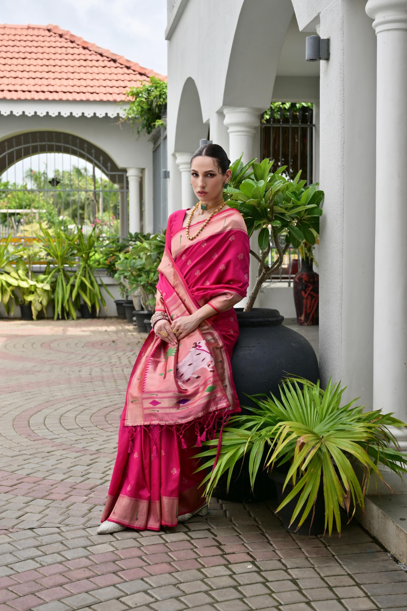Pink Paithani Woven Designer Banarasi Silk Saree