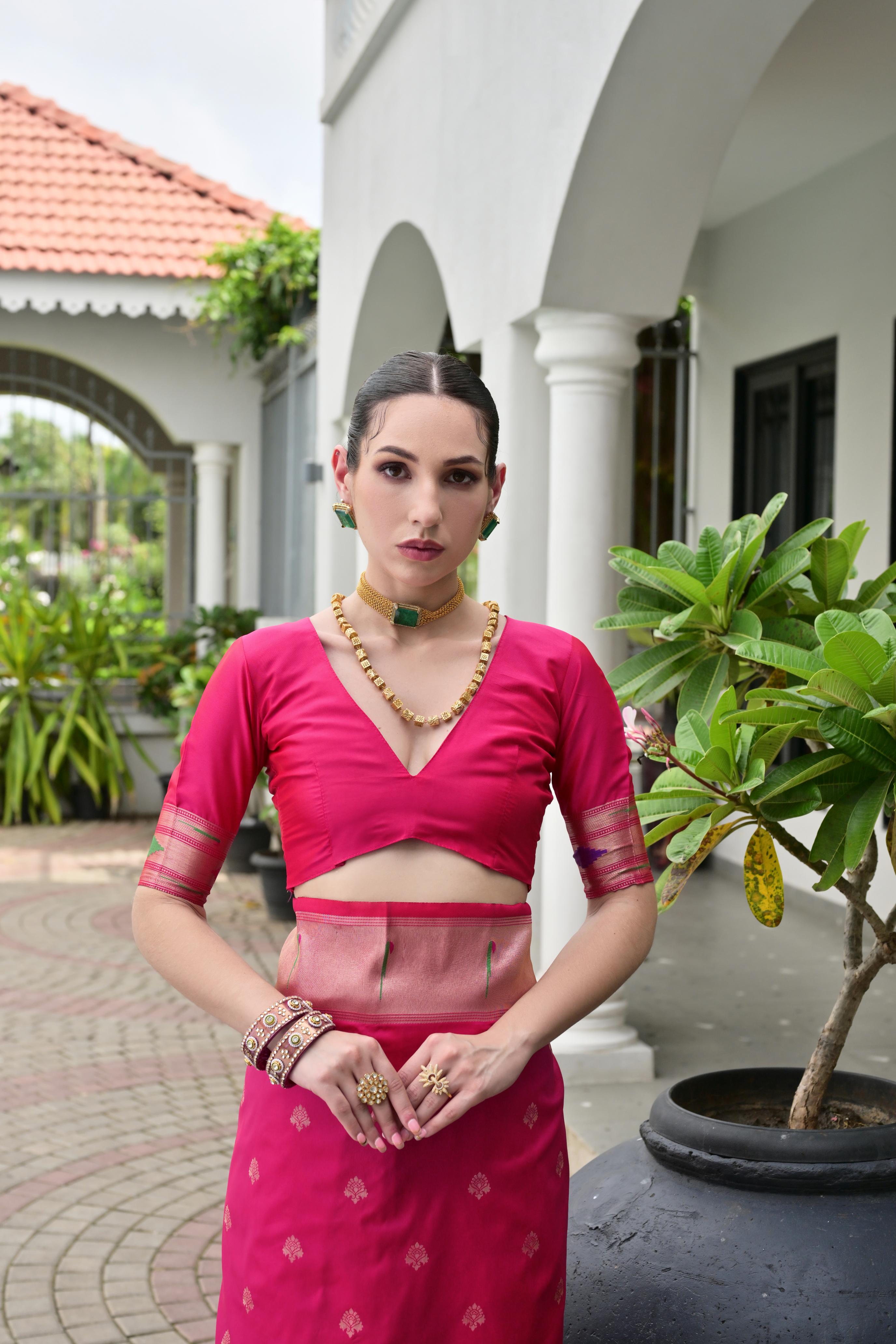 Pink Paithani Woven Designer Banarasi Silk Saree