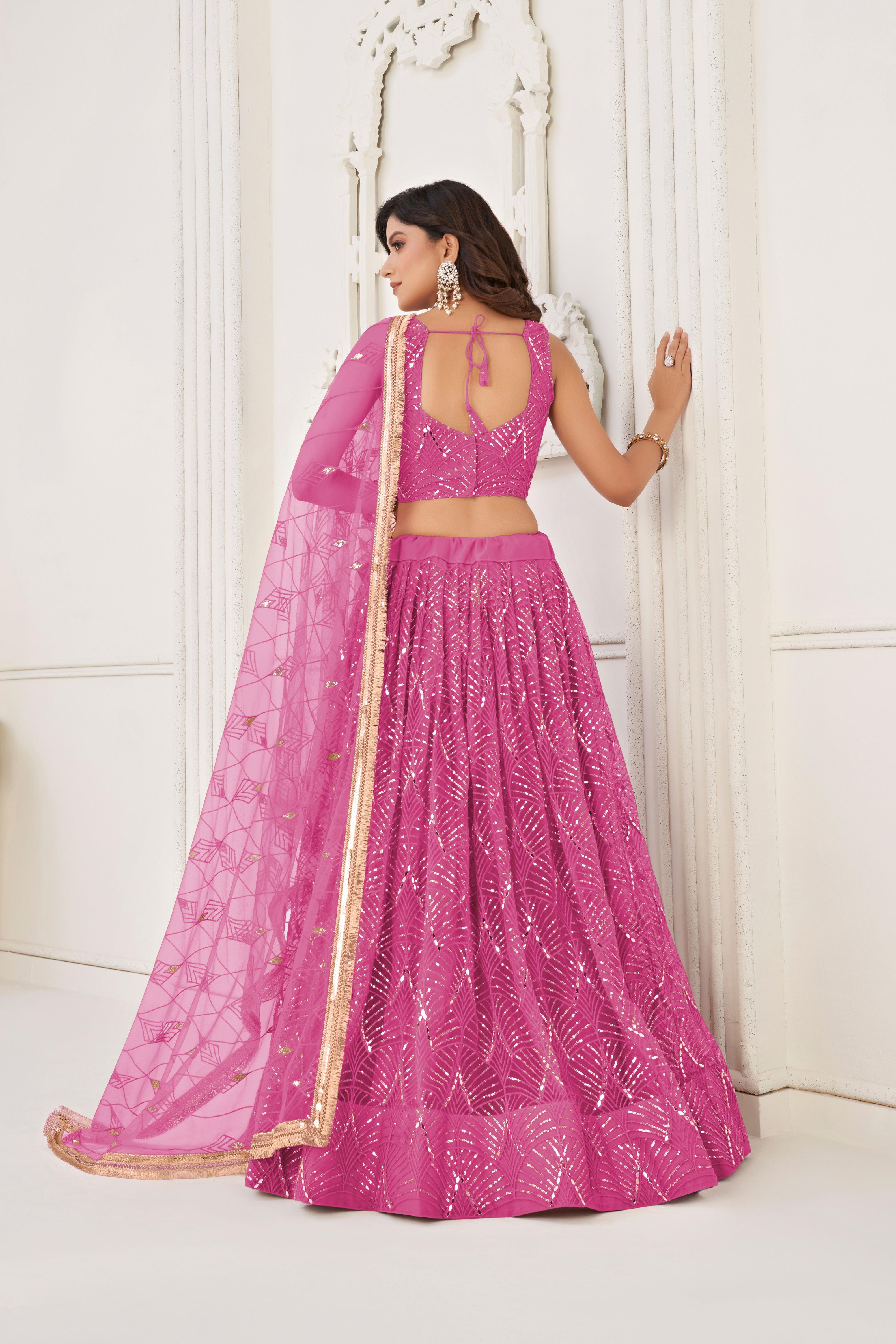 Pink Party Wear Butterfly Net Lehenga — alternate view
