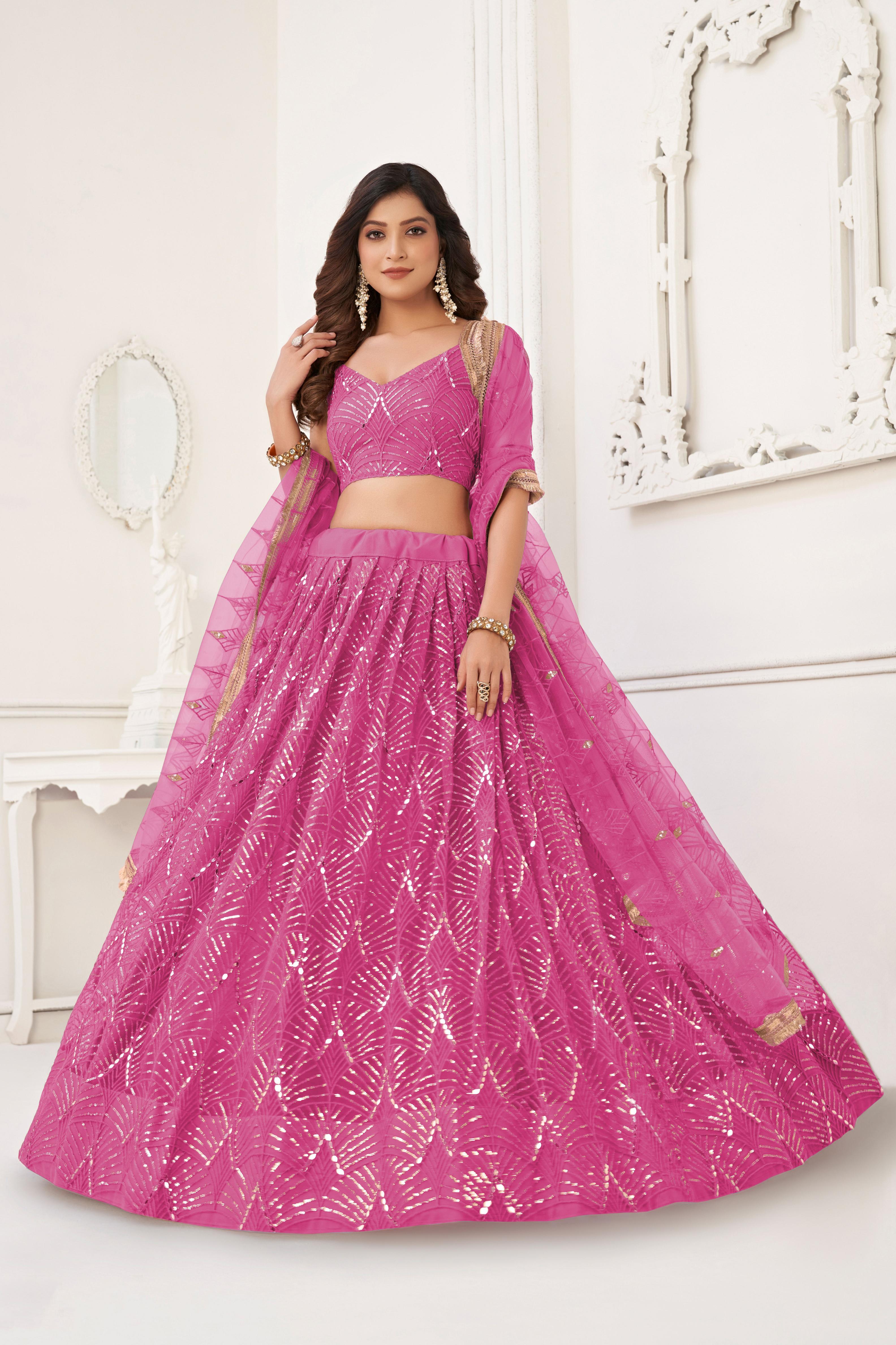 Pink Party Wear Butterfly Net Lehenga