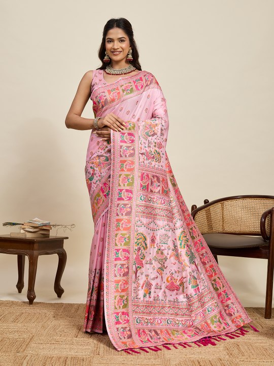 Pink Pashmina Silk Meenakari Designer Saree