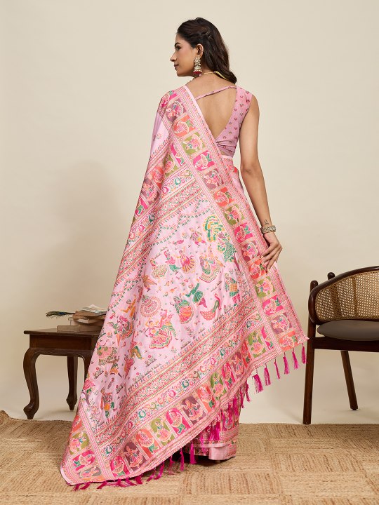 Pink Pashmina Silk Meenakari Designer Saree — alternate view