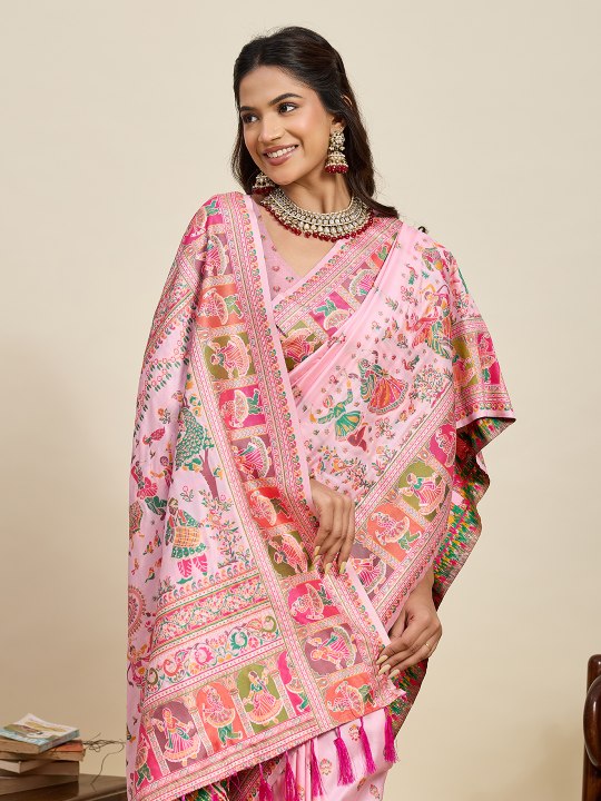 Pink Pashmina Silk Meenakari Designer Saree