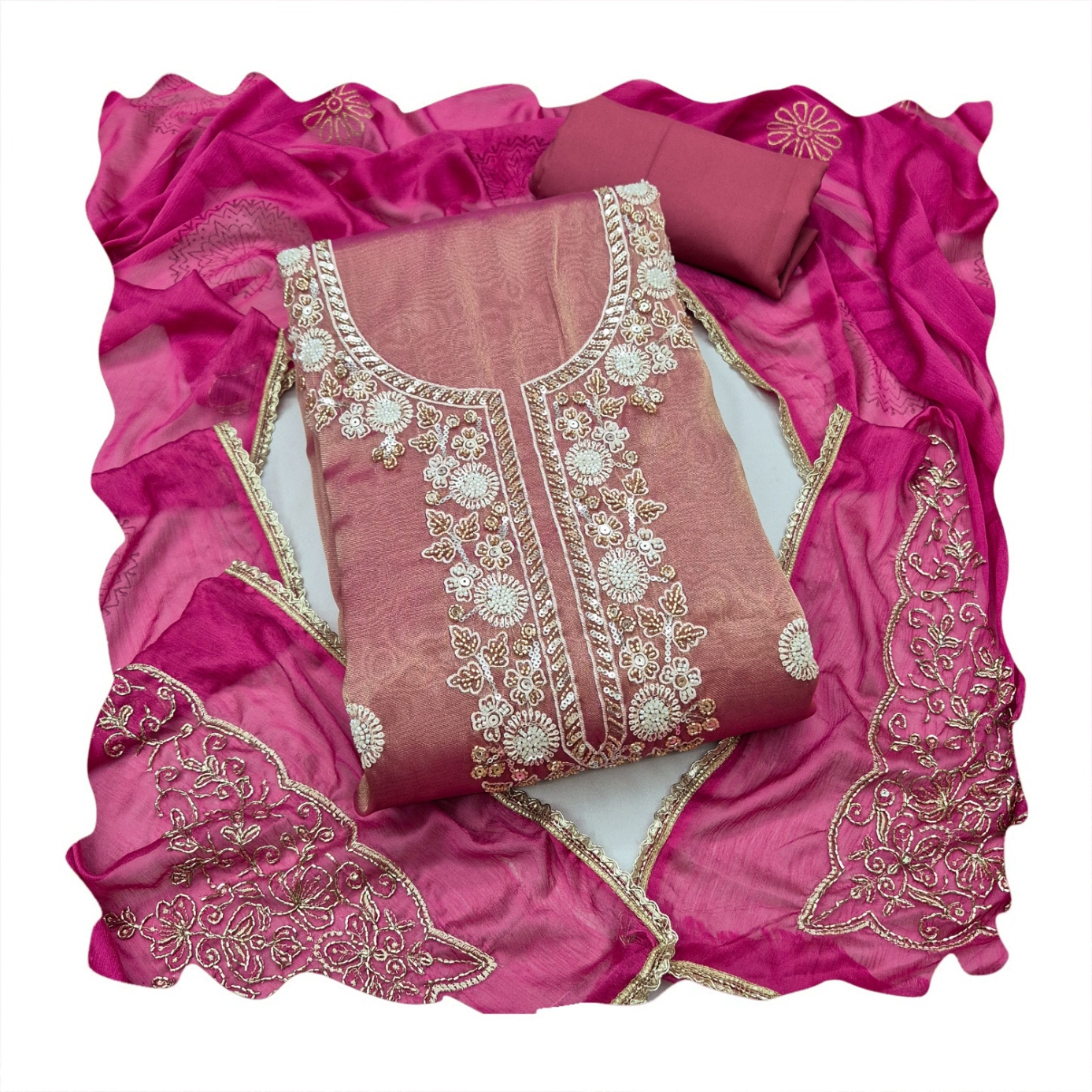 Pink Pastel Floral Embroidery Salsa Straight Suit — alternate view