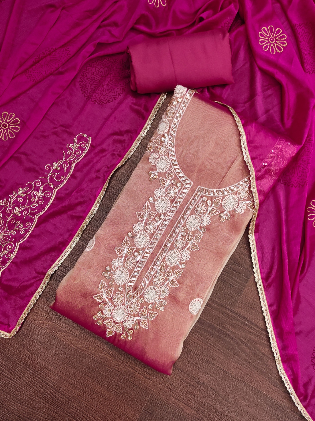 Pink Pastel Floral Embroidery Salsa Straight Suit