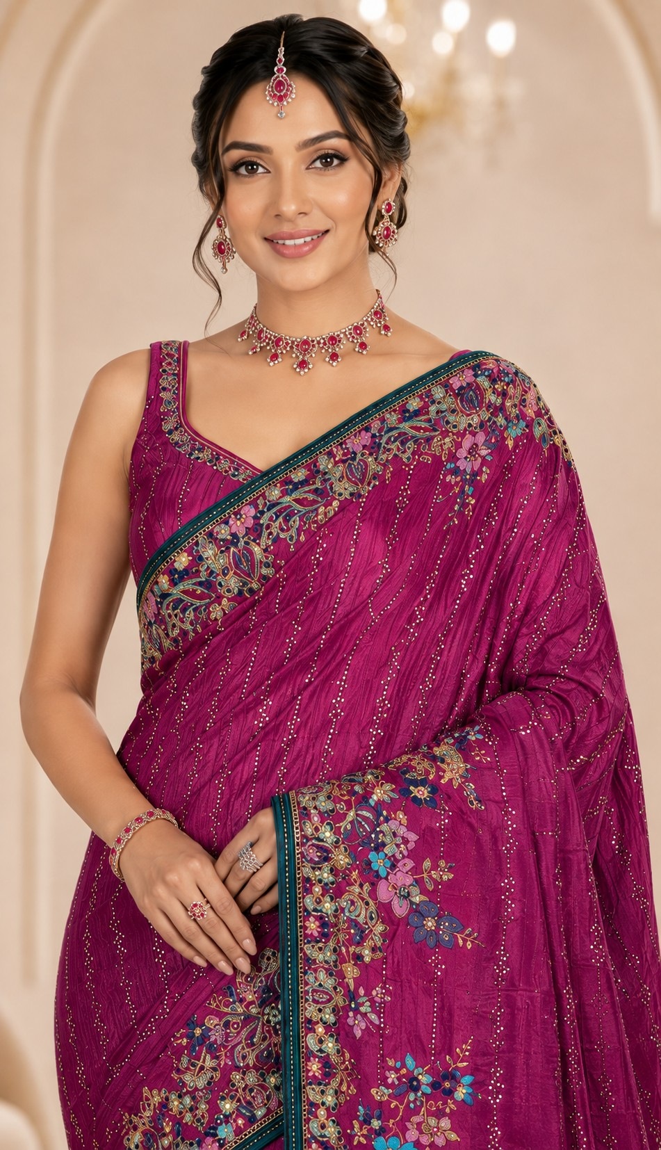 Pink Peacock Woven Work Satin Saree