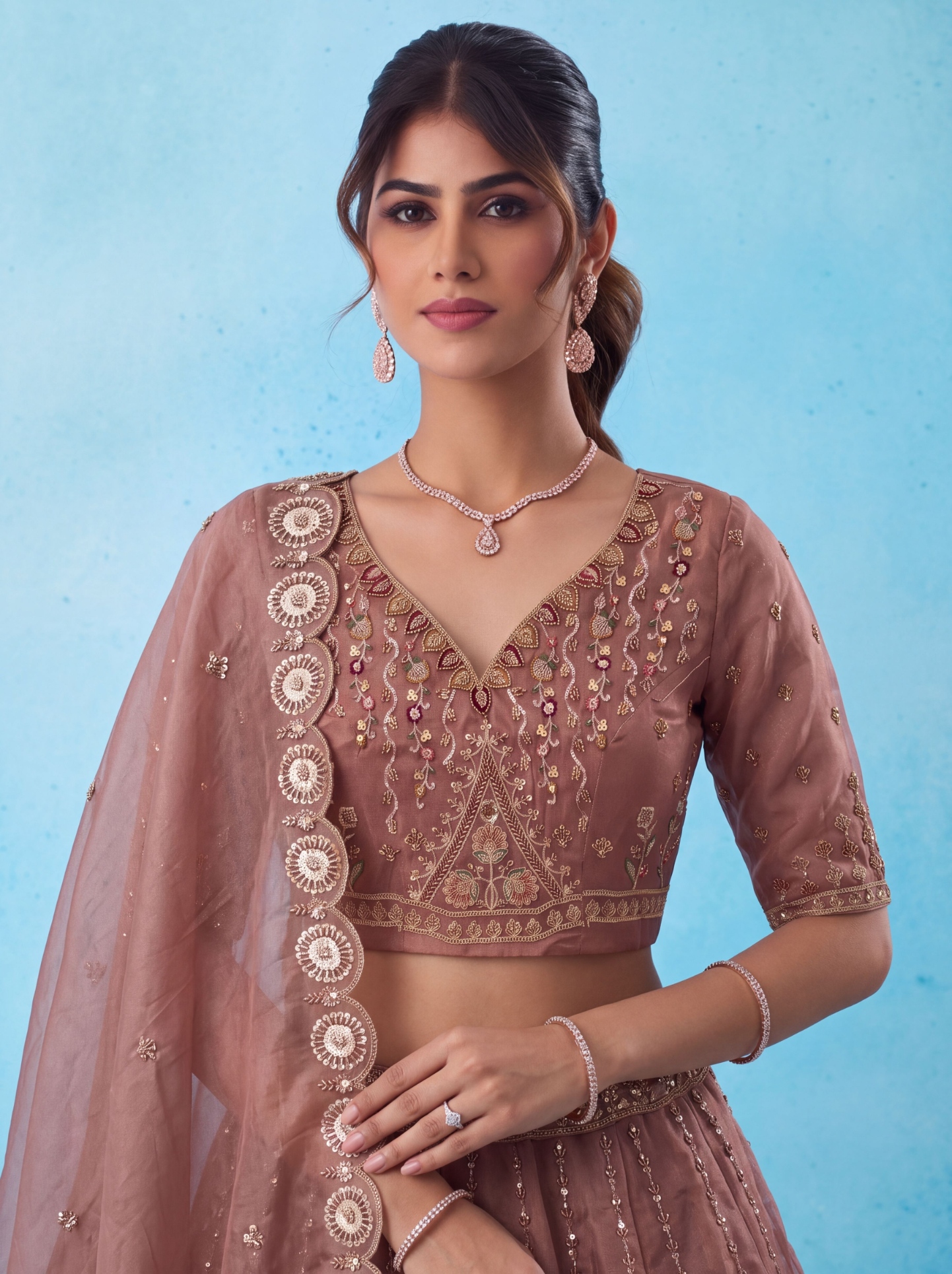 Pink Peacock Zari Silk Bridal Lehenga
