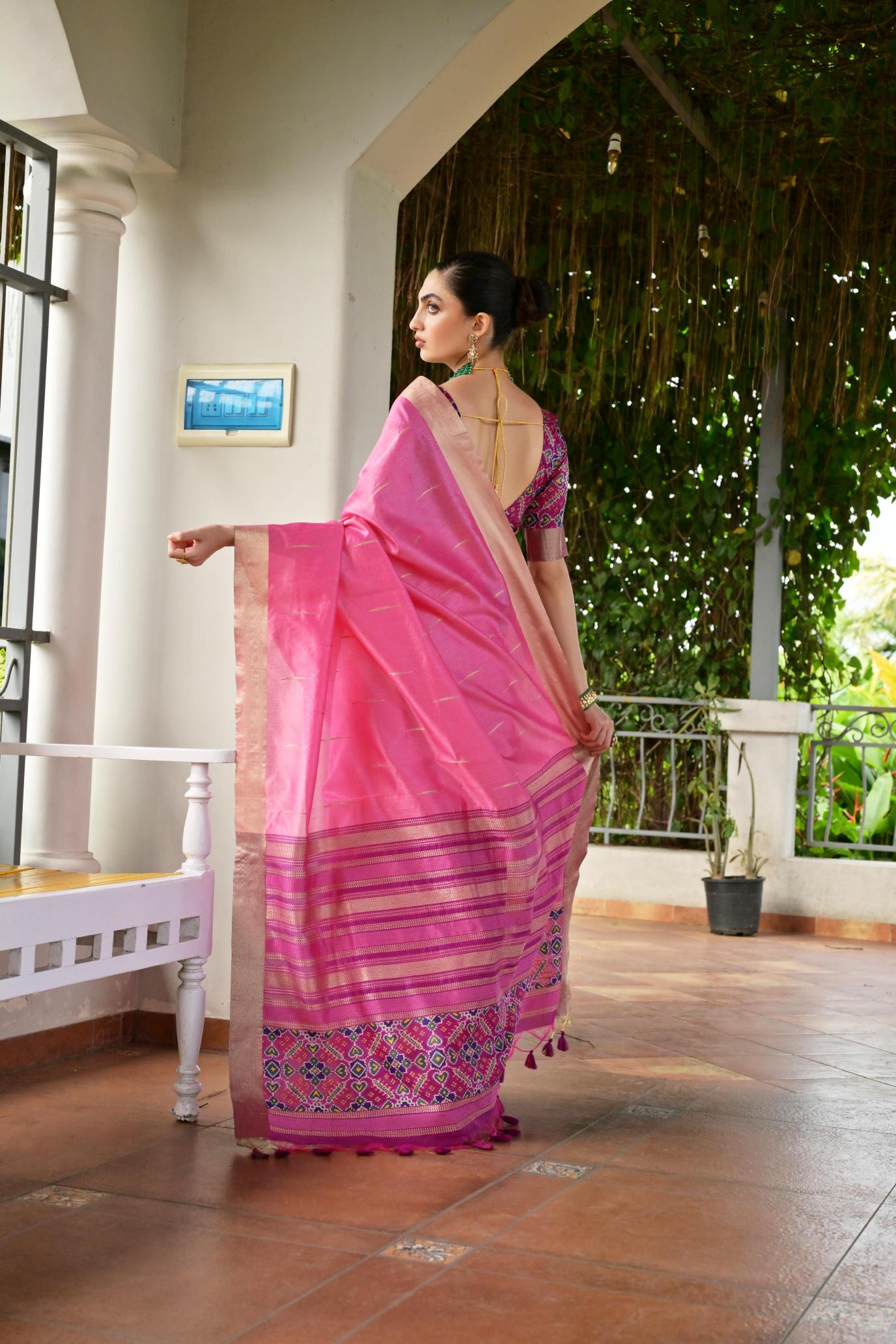Pink Pink Khadi Raw Silk Saree — alternate view