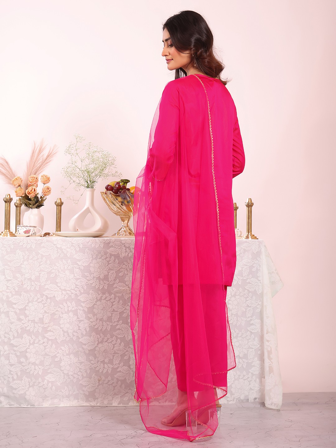 Pink Poly Silk Woven Salwar Suit — alternate view