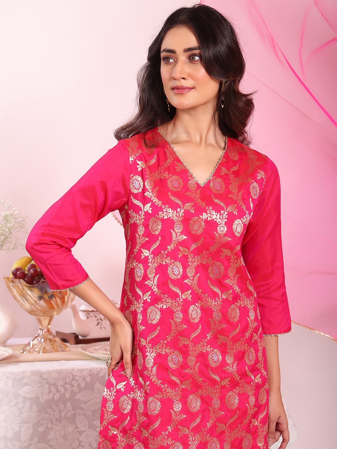 Pink Poly Silk Woven Salwar Suit