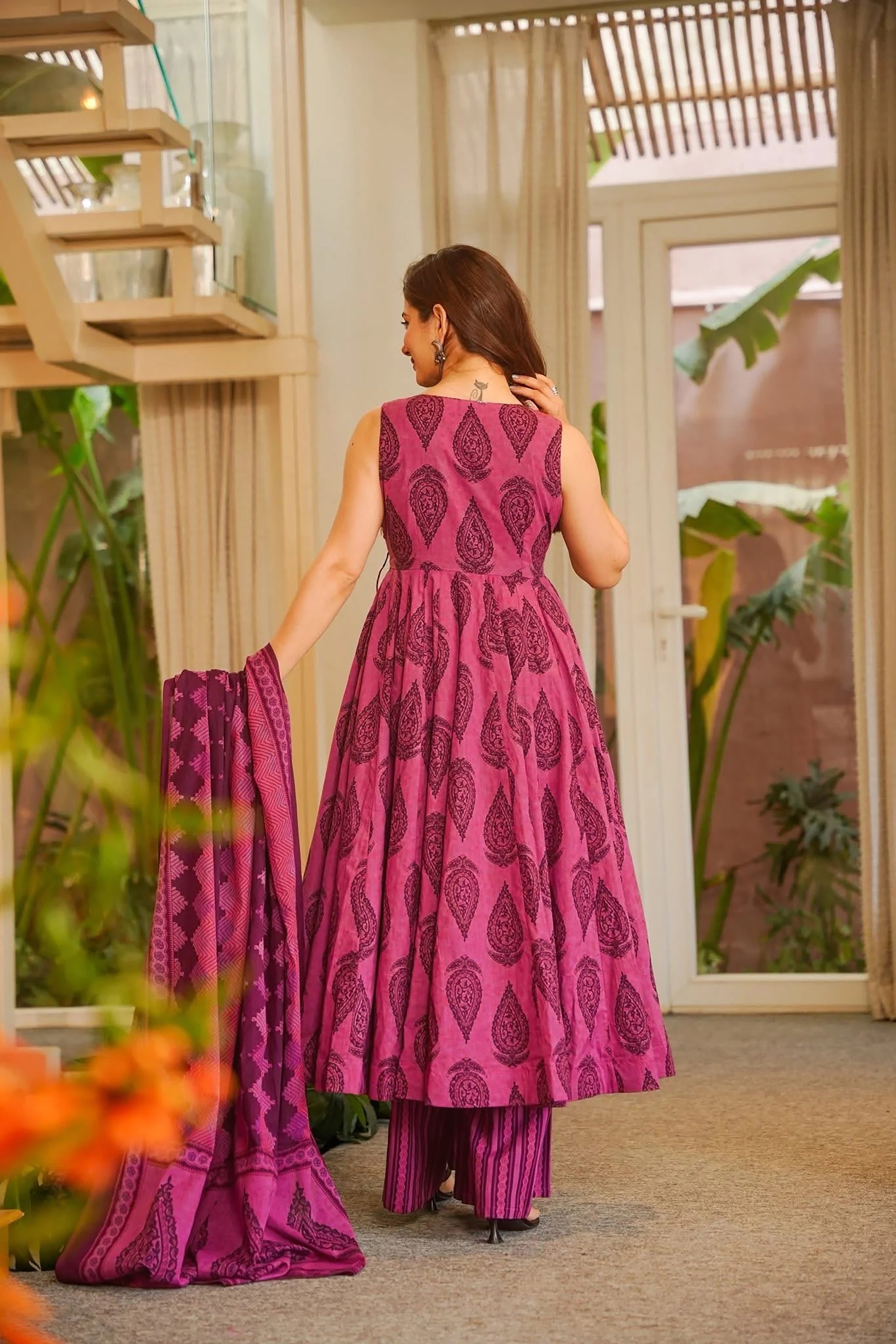 Pink Printed A-Line Palazzo Suit — alternate view