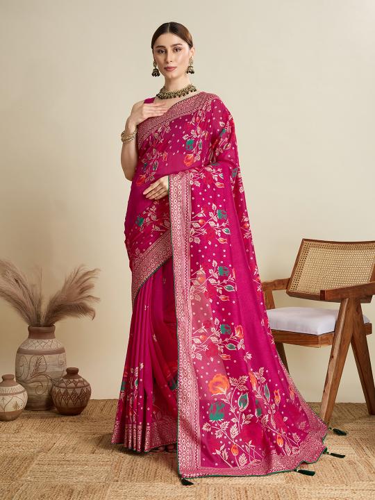 Pink Printed Cotton Saree