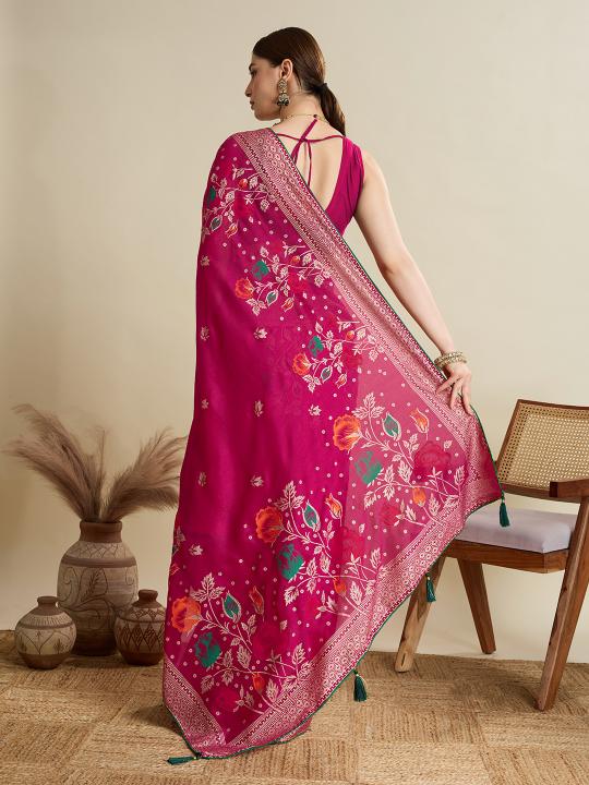 Pink Printed Cotton Saree — alternate view