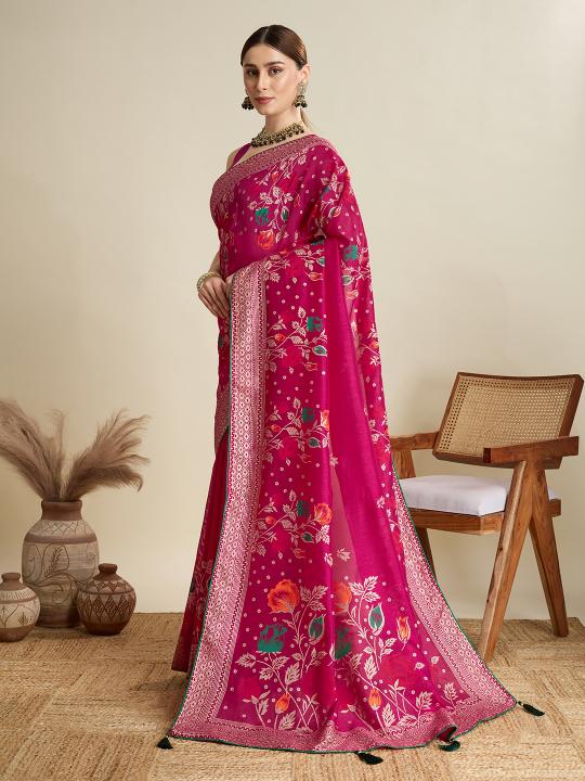 Pink Printed Cotton Saree