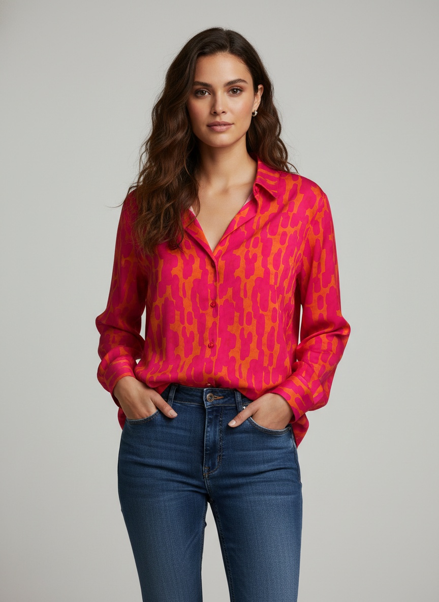 Pink Printed Crepe Classic Classic Shirt