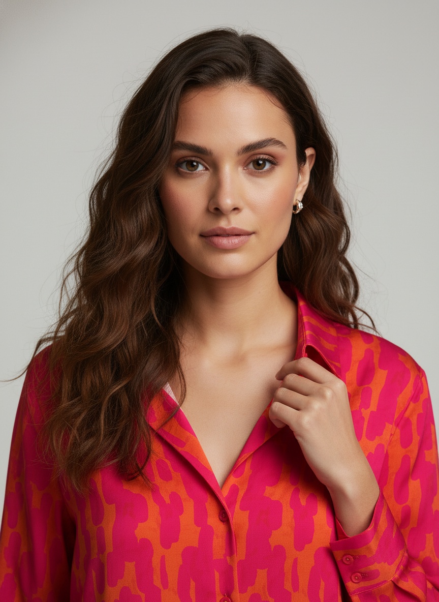Pink Printed Crepe Classic Classic Shirt