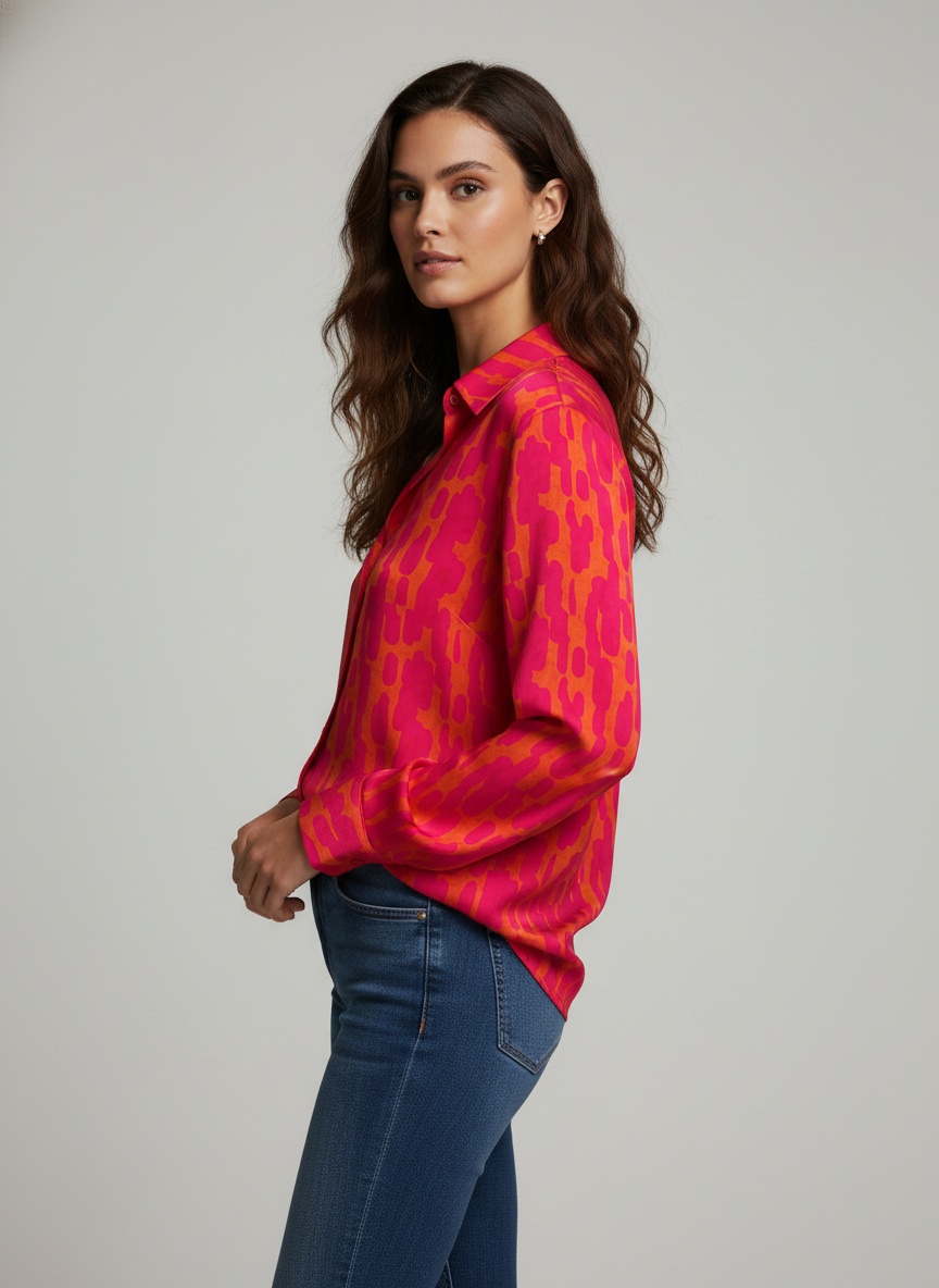 Pink Printed Crepe Classic Classic Shirt