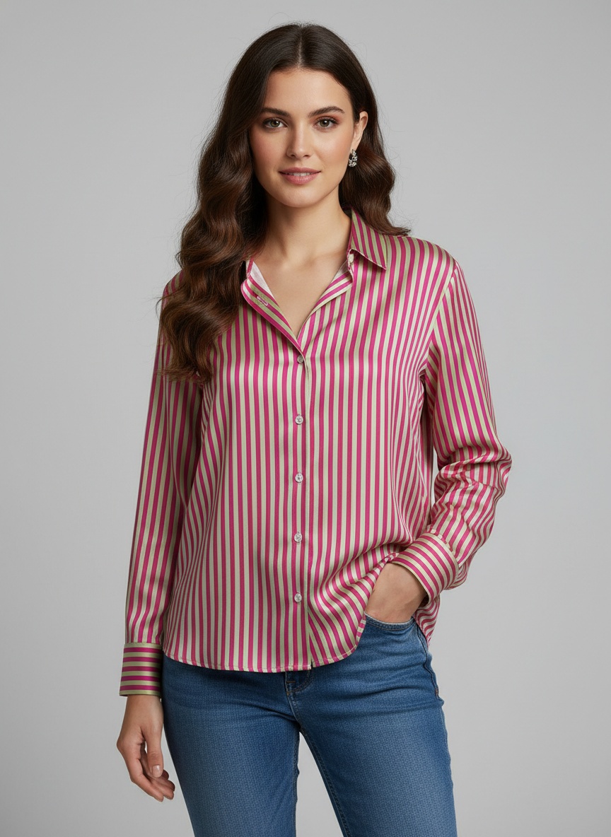 Pink Printed Crepe Classic Shirt