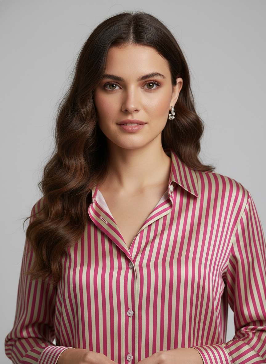Pink Printed Crepe Classic Shirt