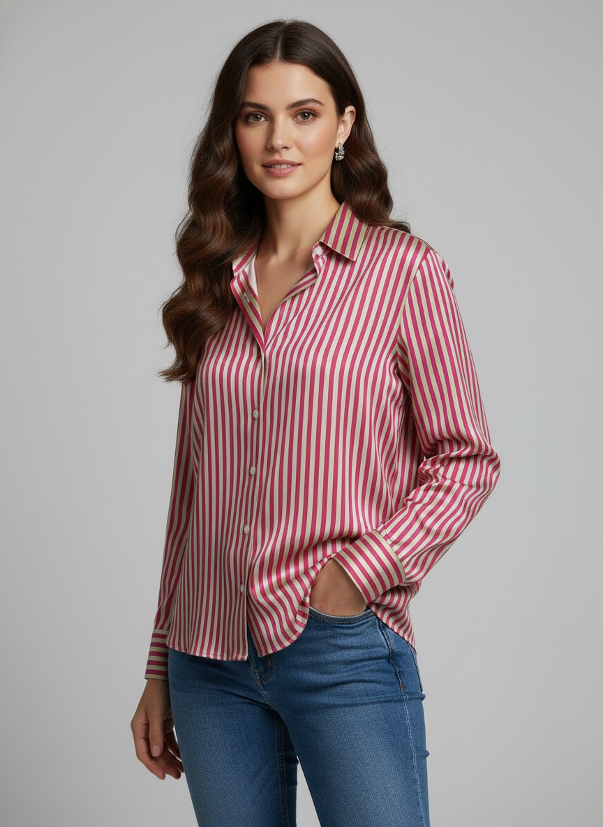 Pink Printed Crepe Classic Shirt