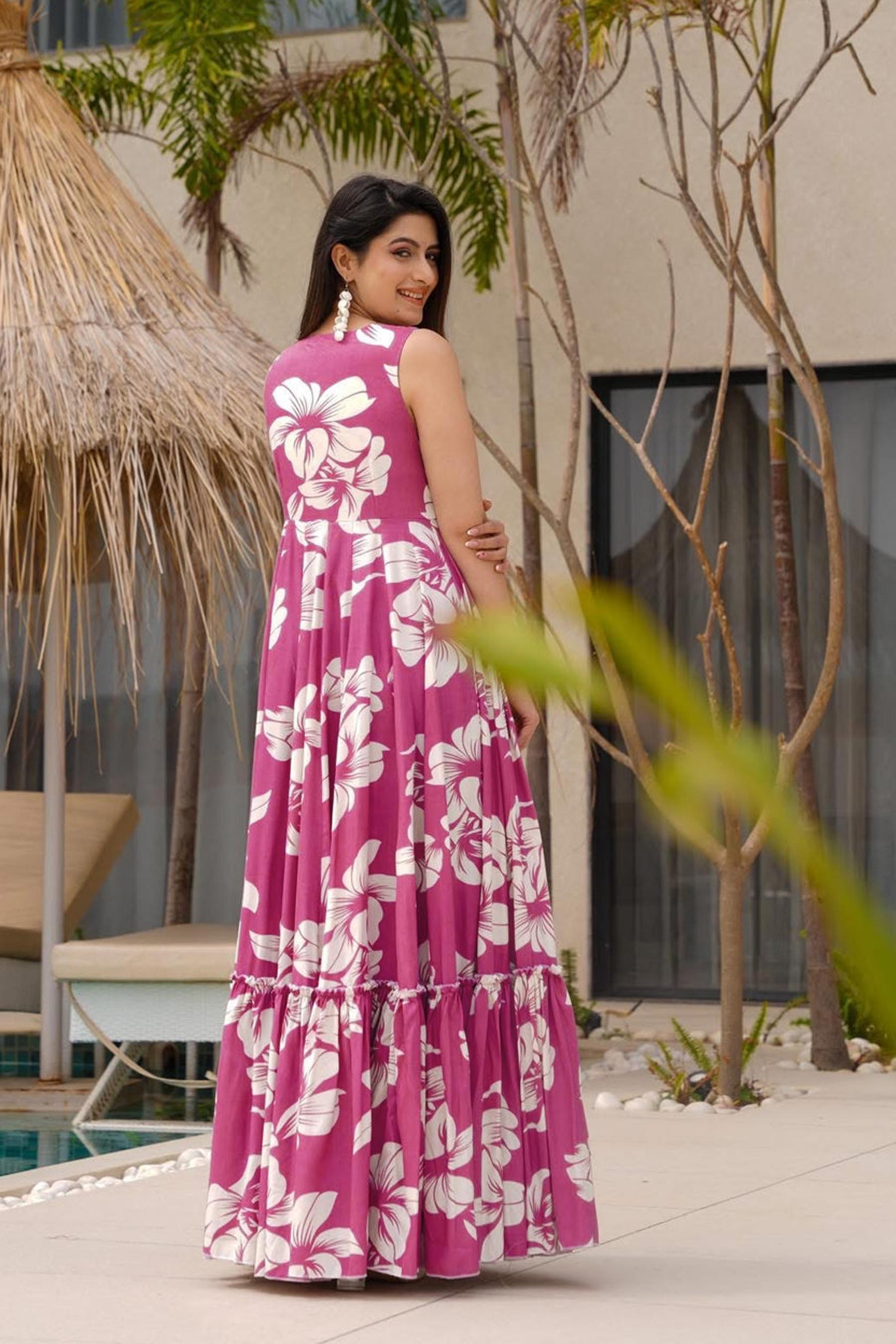 Pink Printed Rayon Gown — alternate view