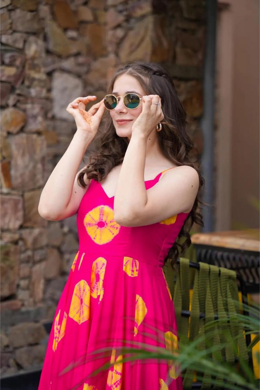 Pink Printed Rayon Gown — alternate view