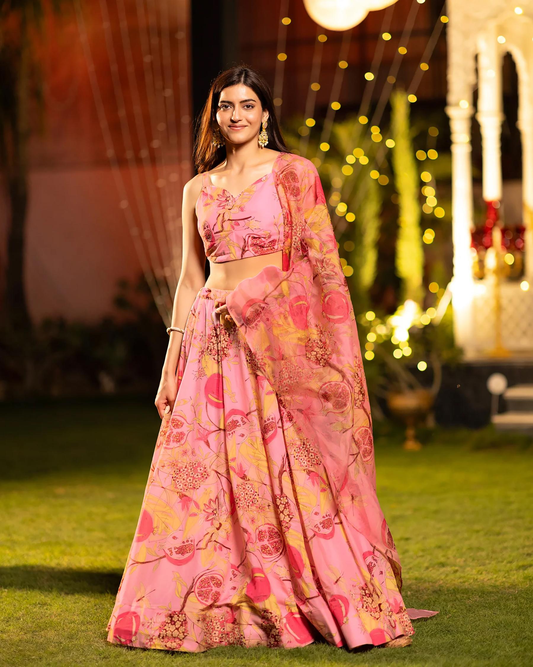 Pink Printed Readymade Lehenga