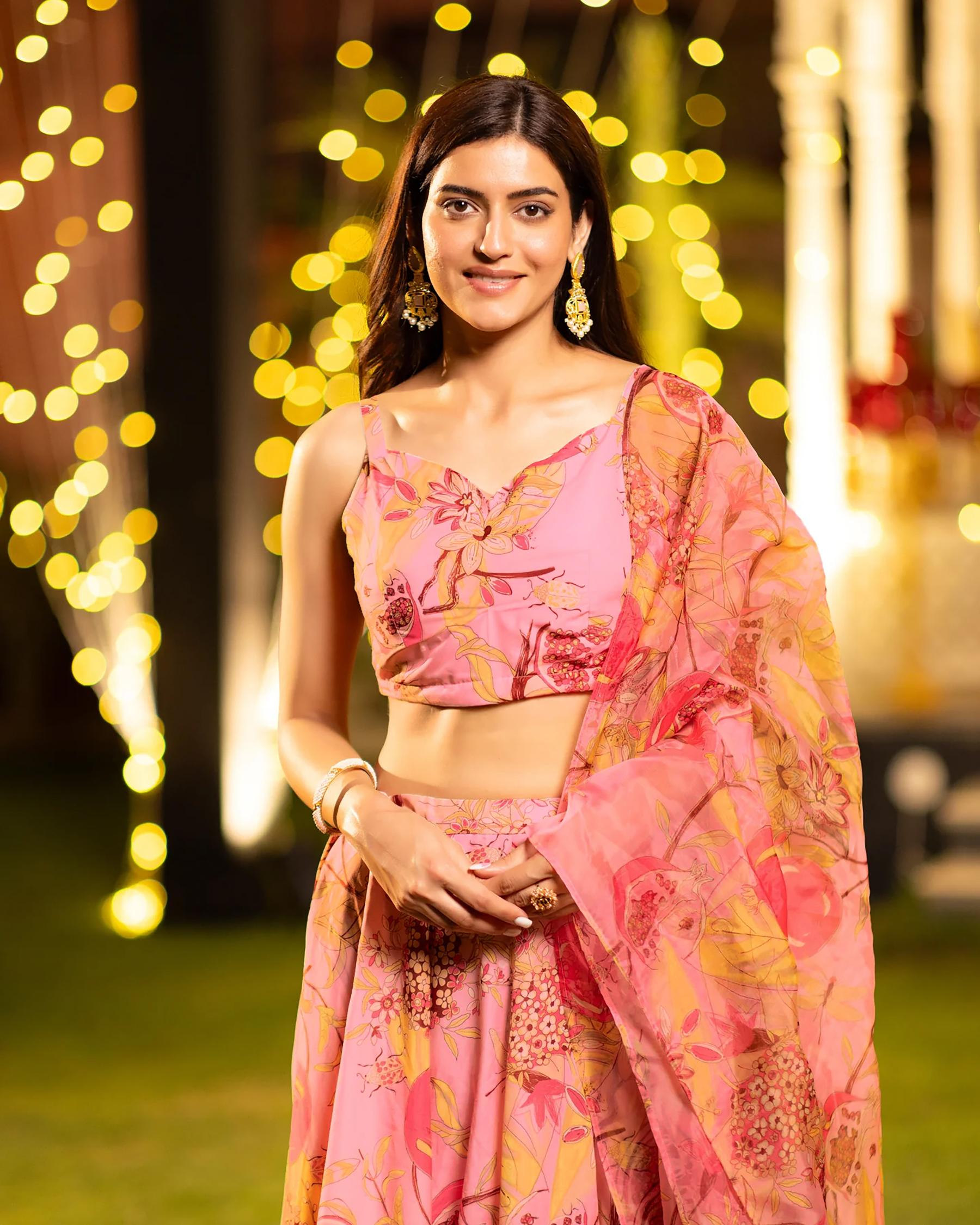 Pink Printed Readymade Lehenga