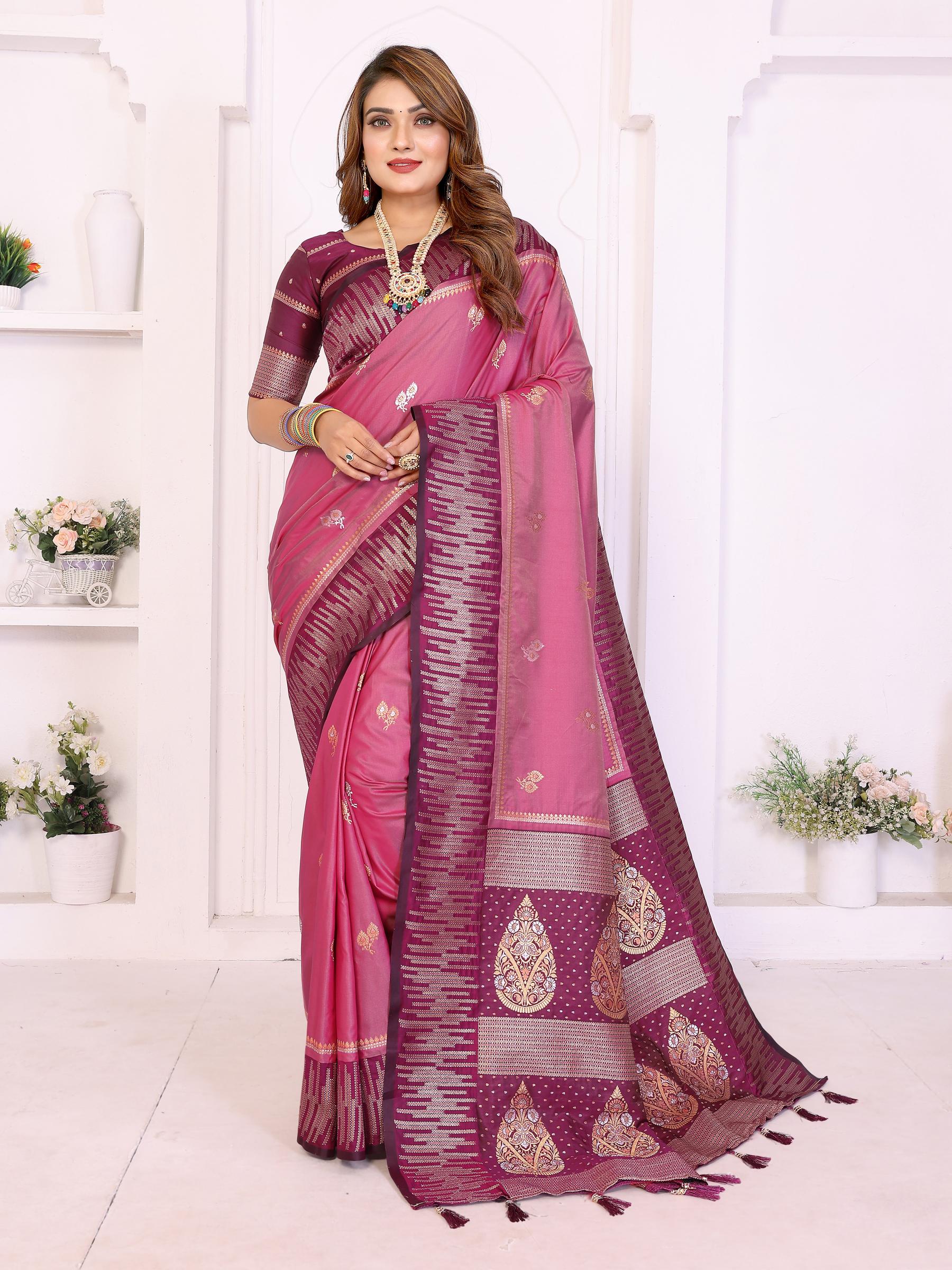 Pink Purple Designer Soft Silk Saree