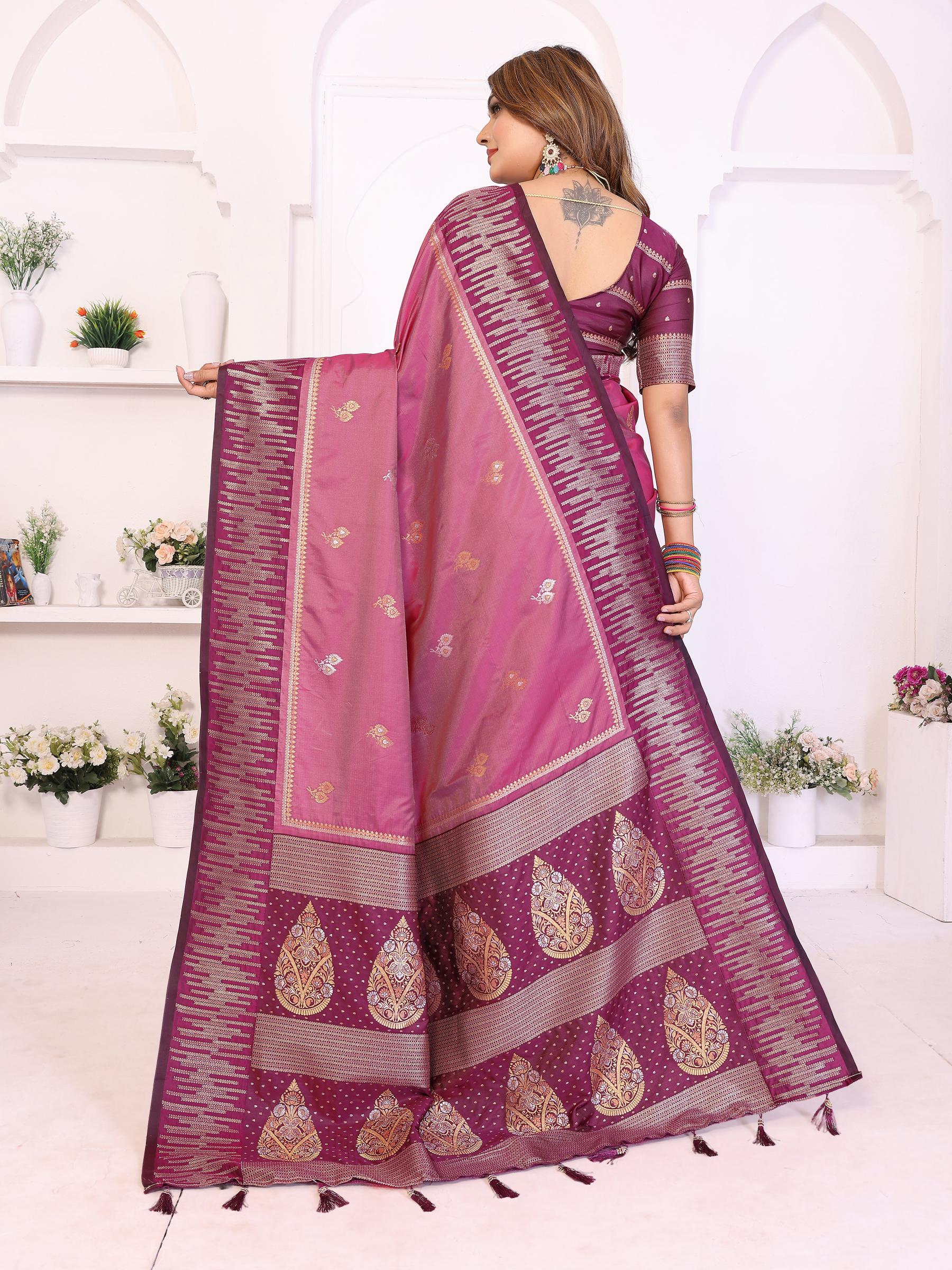 Pink Purple Designer Soft Silk Saree — alternate view
