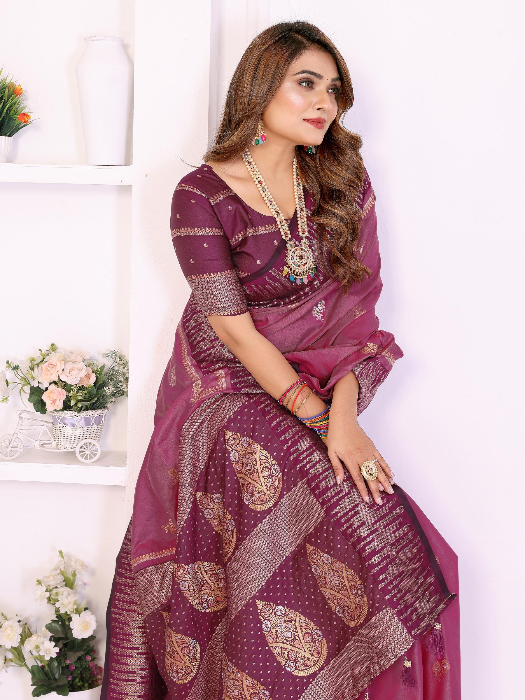 Pink Purple Designer Soft Silk Saree