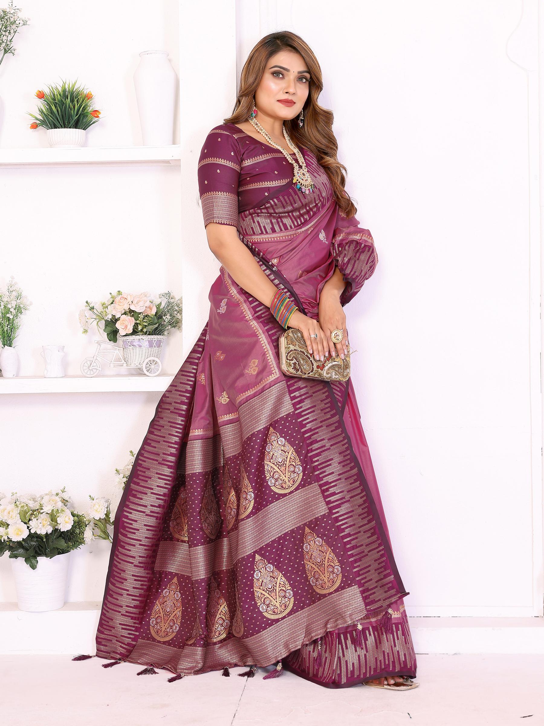 Pink Purple Designer Soft Silk Saree
