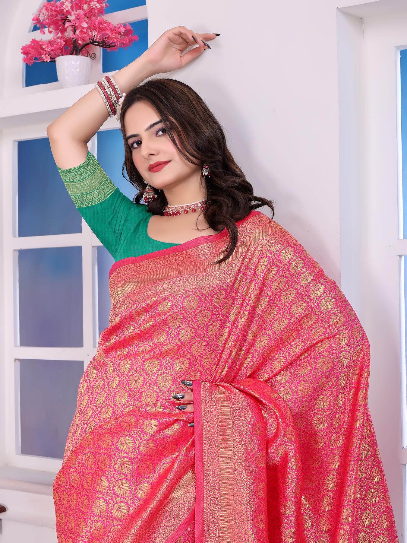 Pink Rama Art Silk Designer Saree