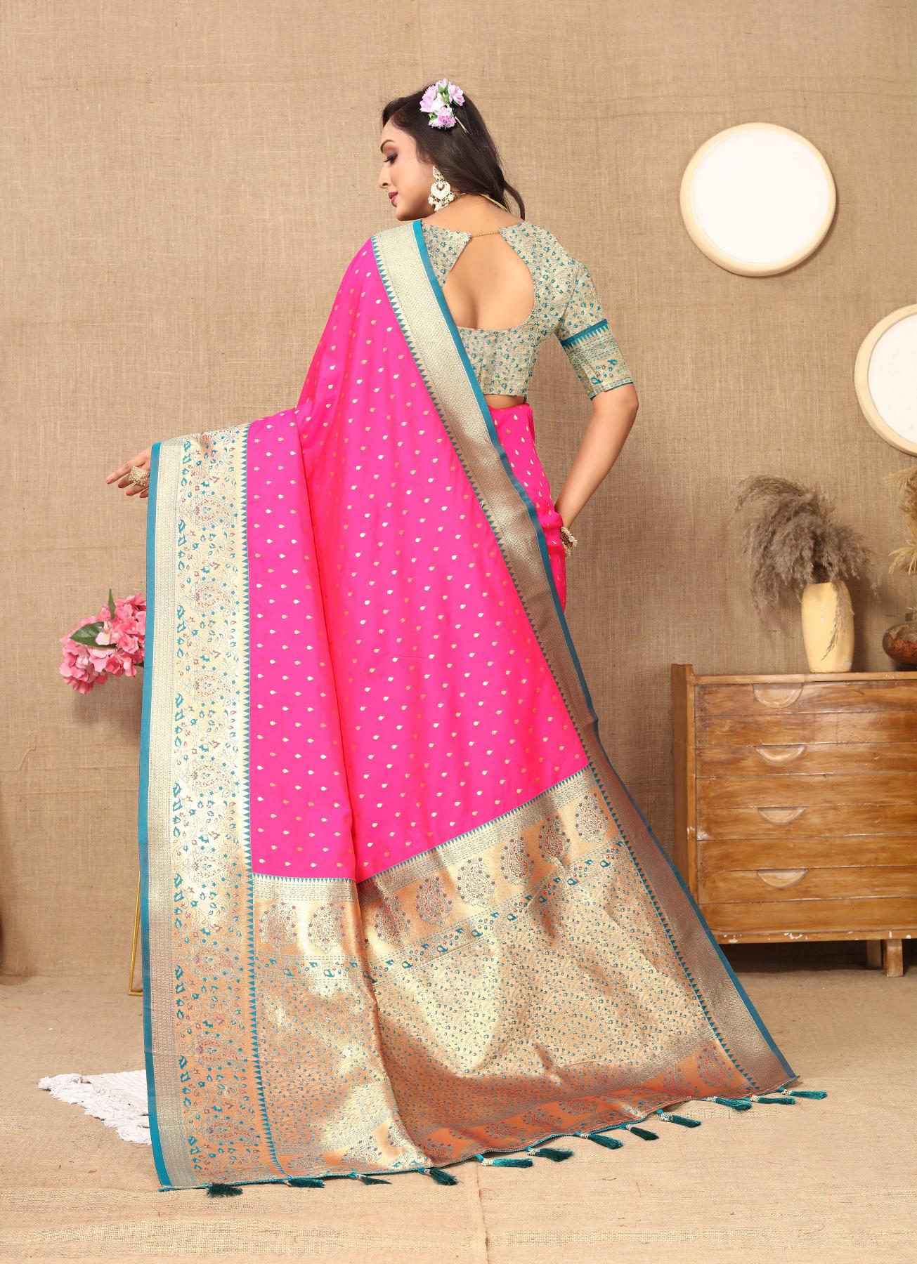 Pink Rama Soft Silk Saree — alternate view