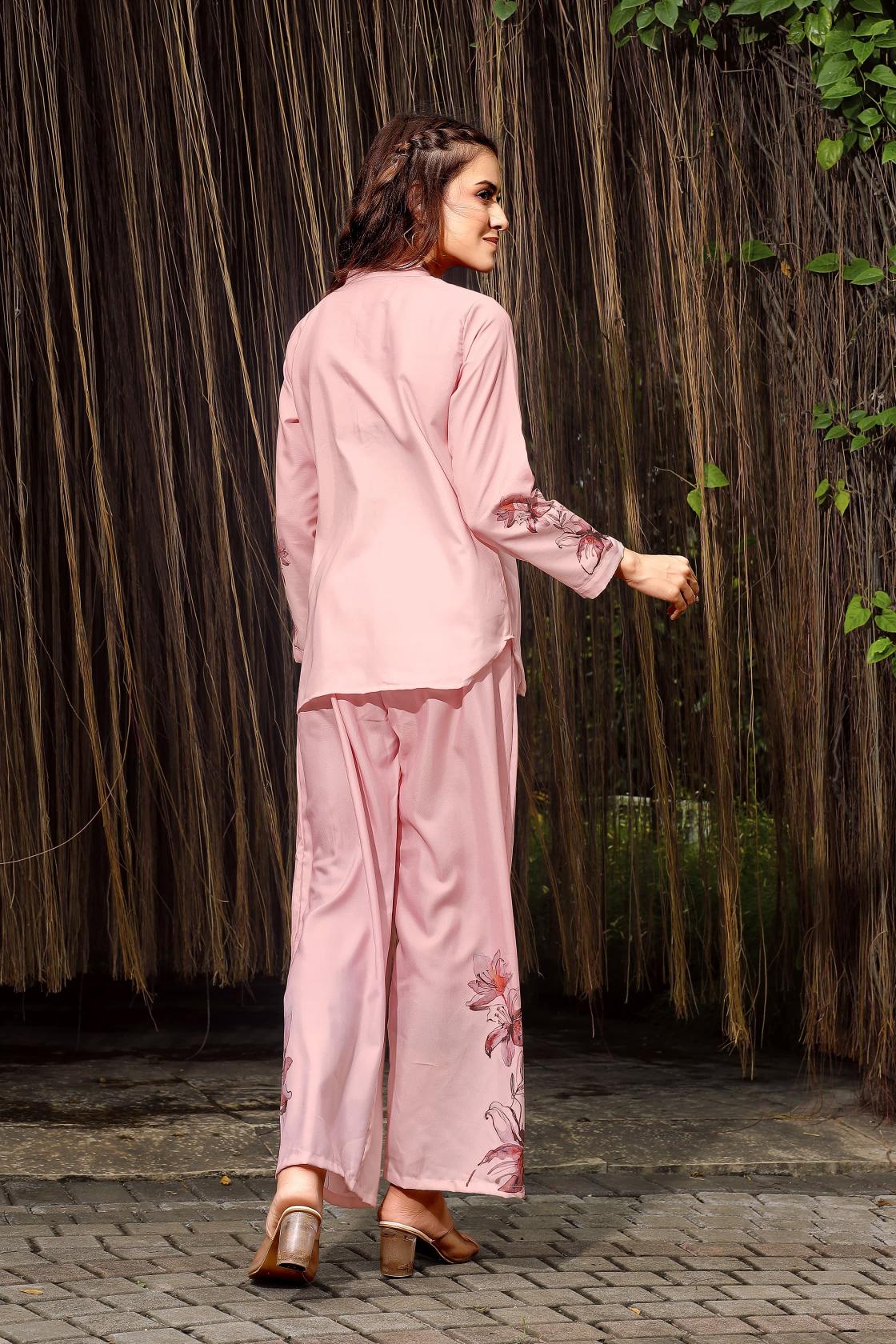 Pink Rayon Co Ord Kurti With Bottom Set — alternate view
